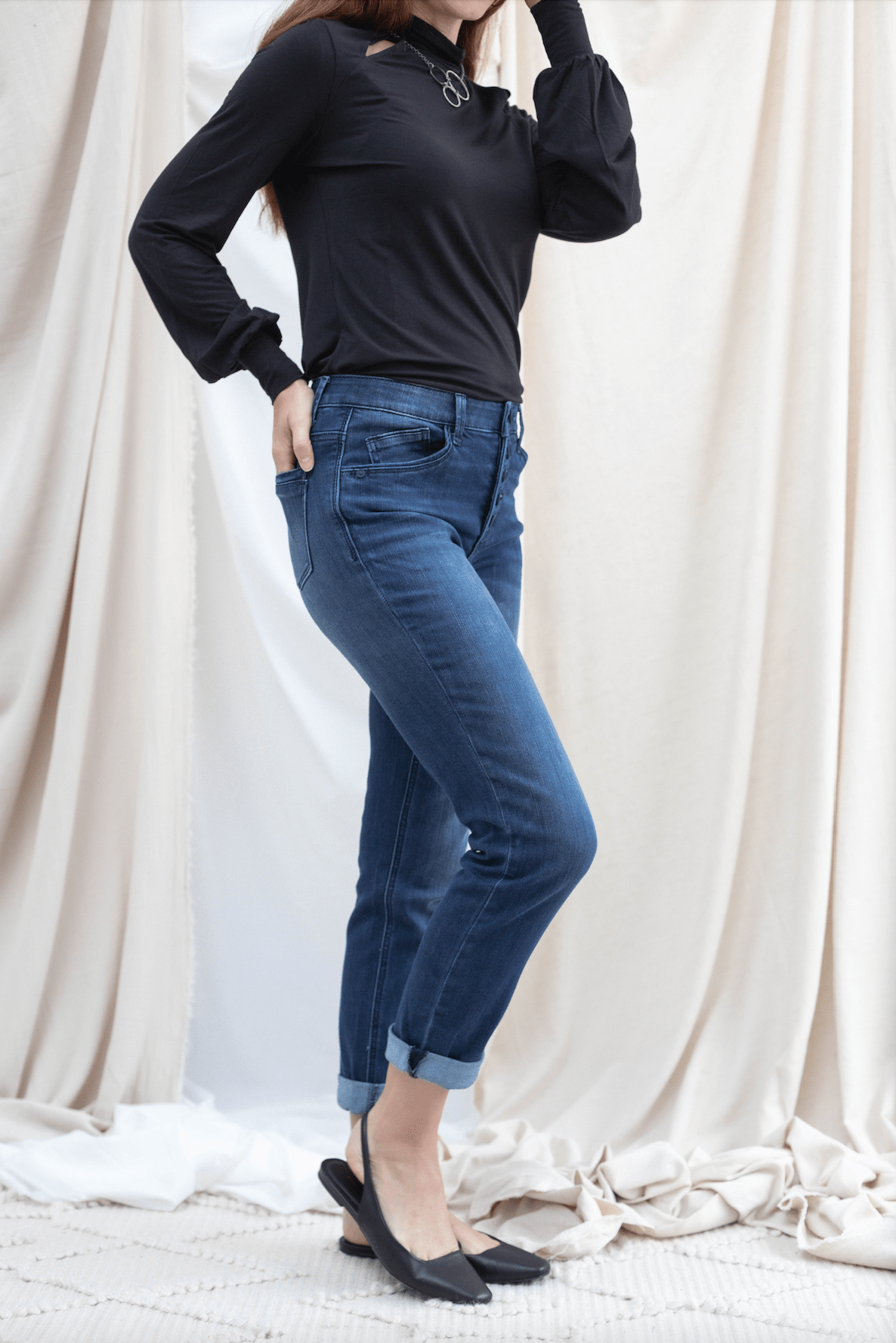 Button Fly Boyfriend W/ Roll Cuff Hem - Mainstream Boutique