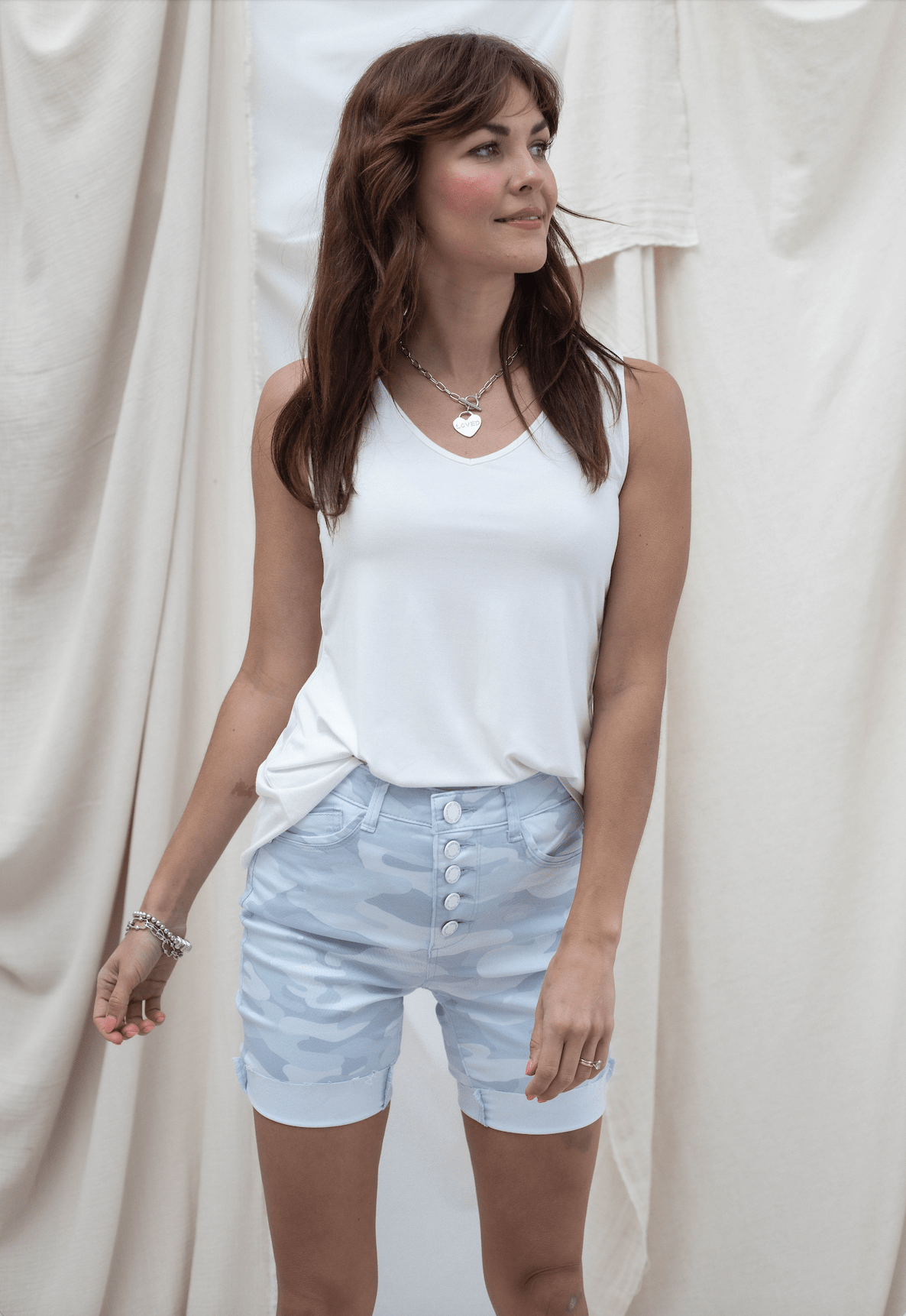 Camo Button Fly High Bermuda Shorts - Mainstream Boutique