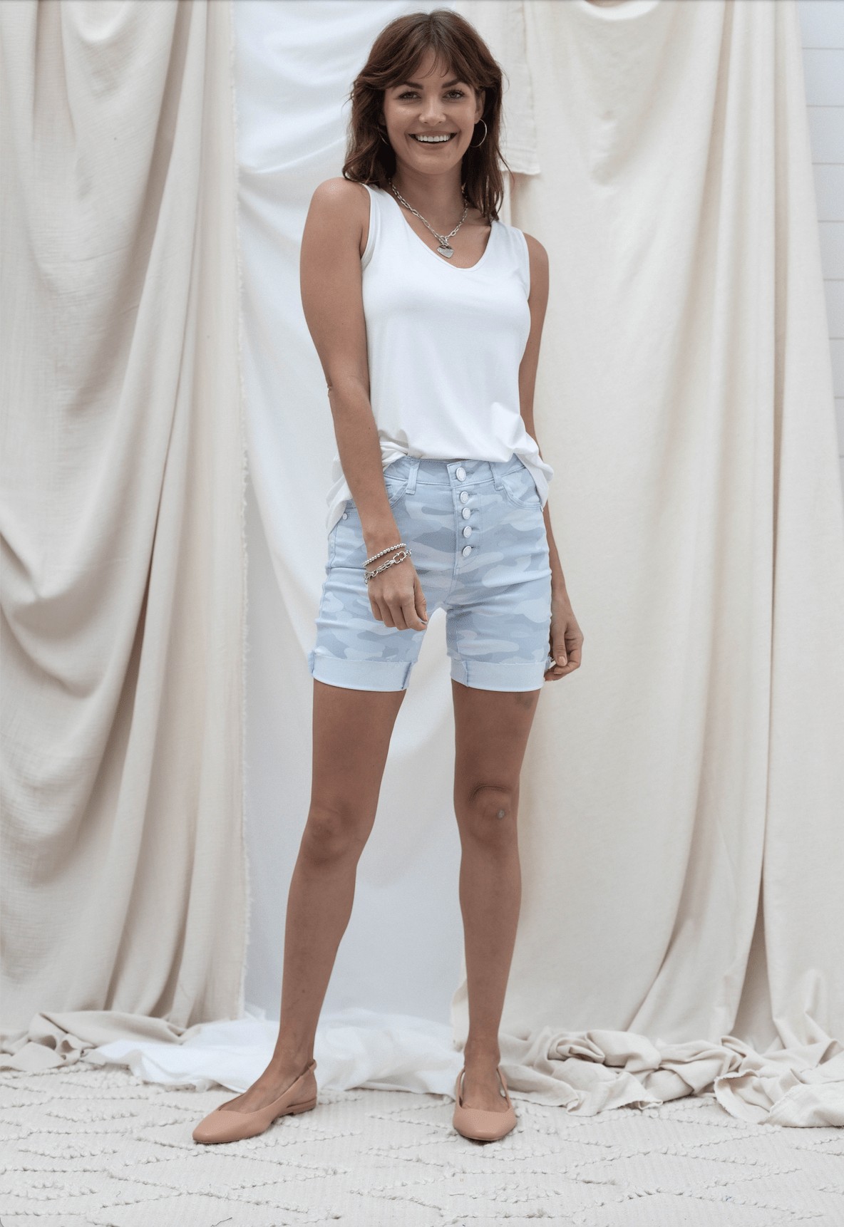 Camo Button Fly High Bermuda Shorts - Mainstream Boutique