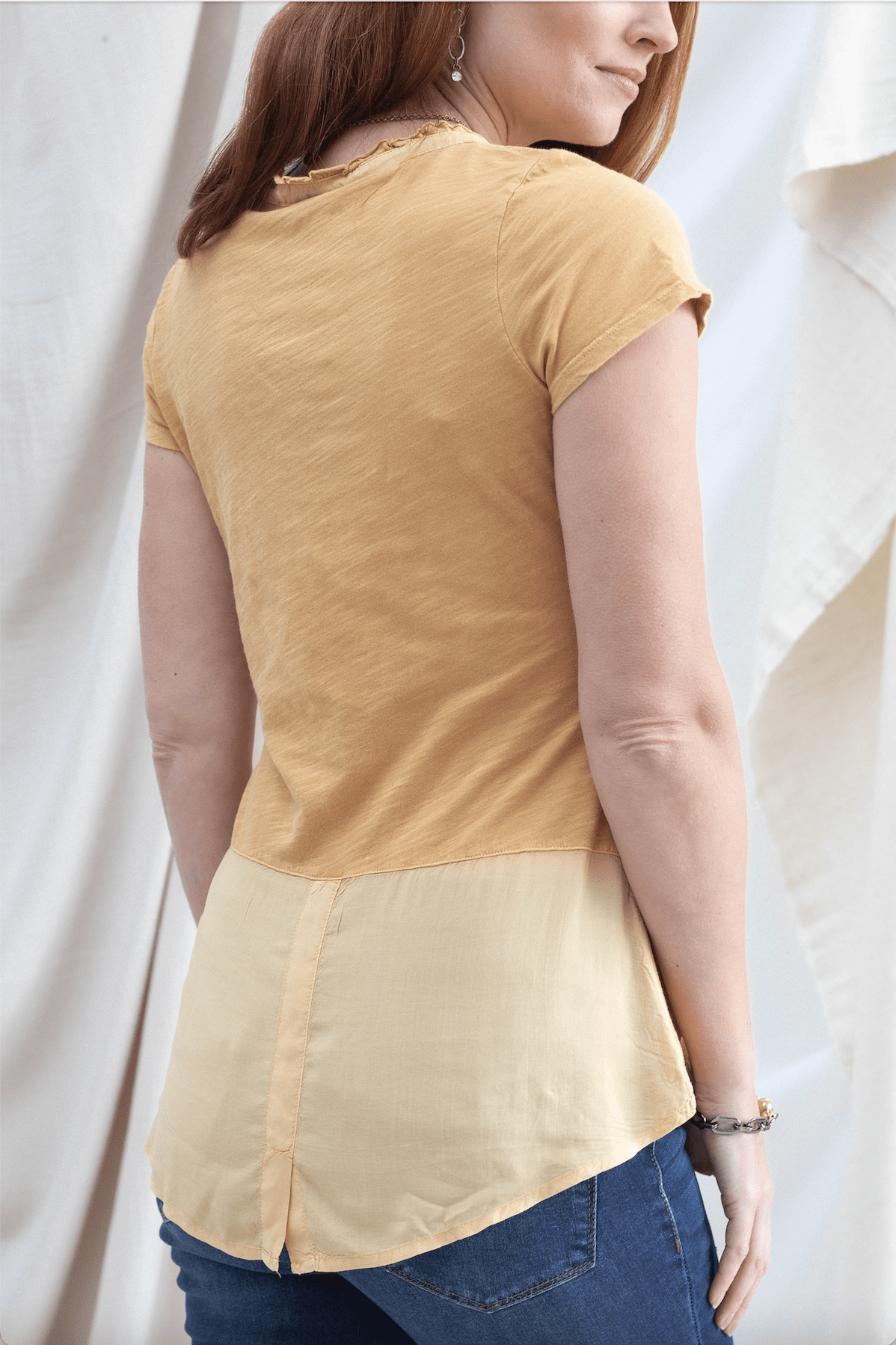 Button Detail V - Neck Top - Grain - Mainstream Boutique
