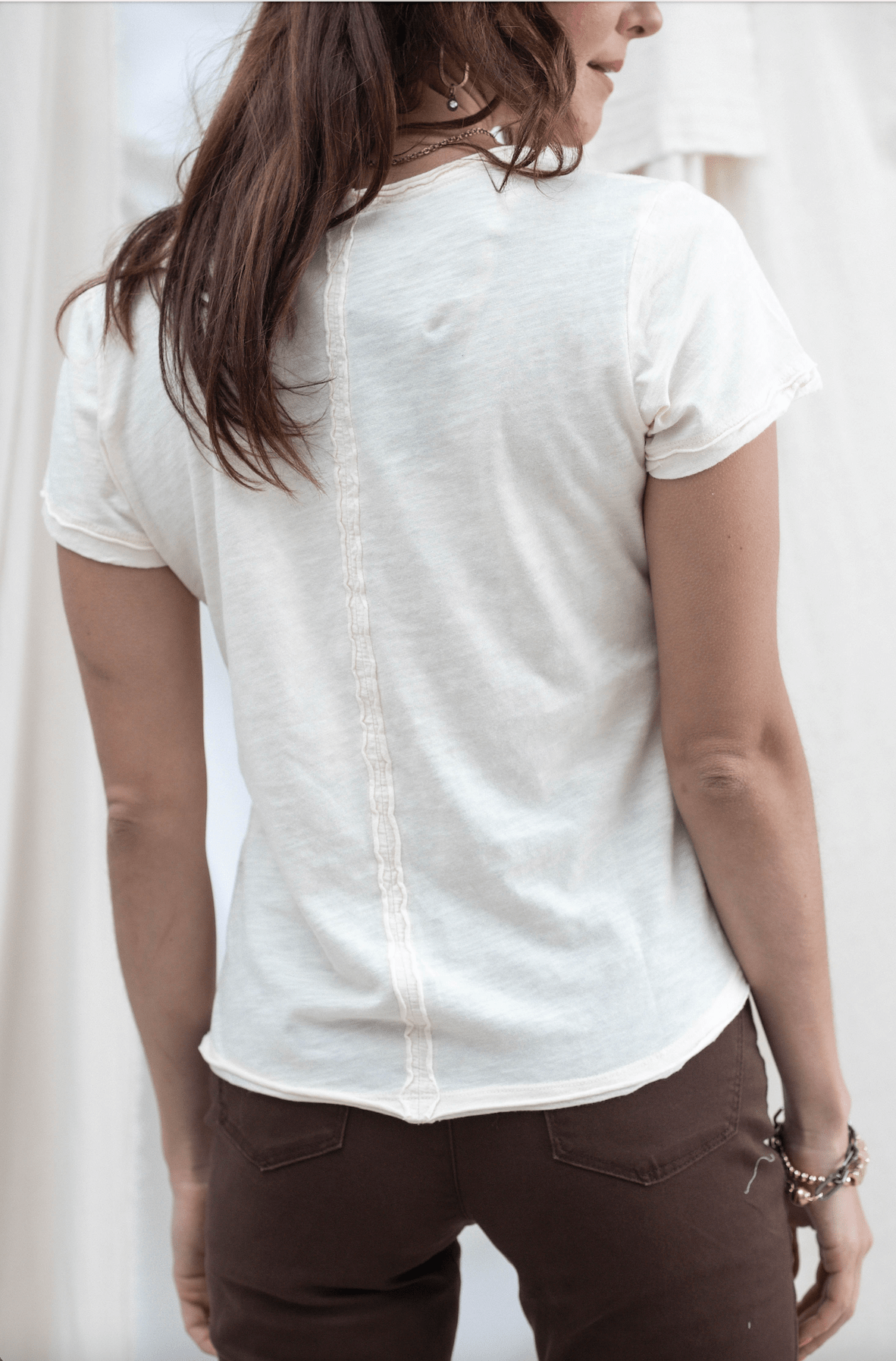 Placket Front V Neck Top - Cement - Mainstream Boutique