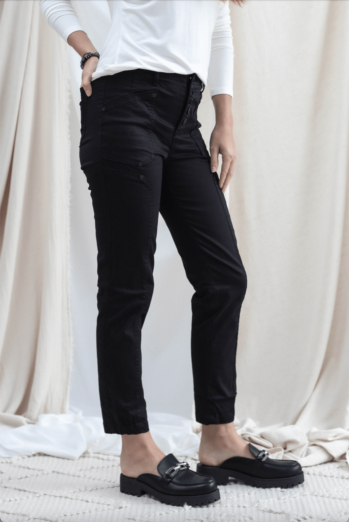 Button Fly High Rise Patch Pocket Utility - Mainstream Boutique