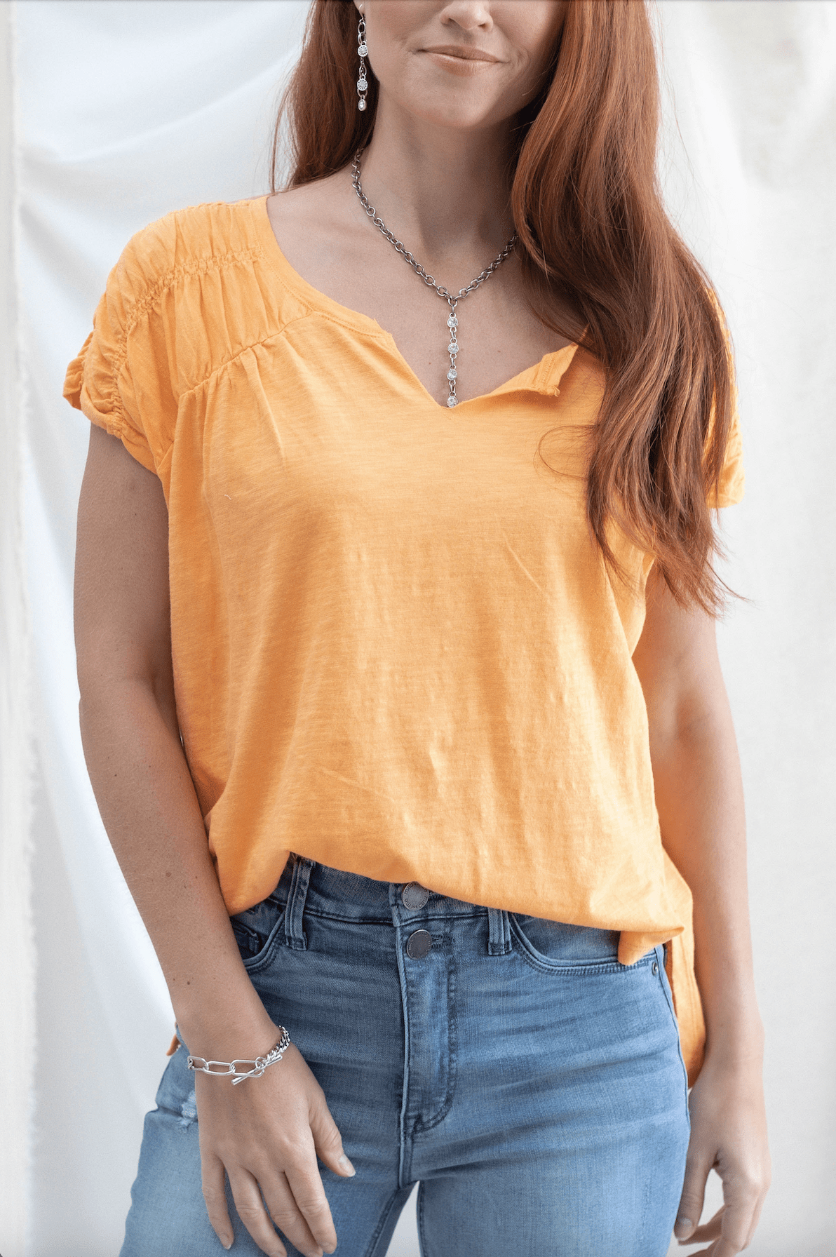 Ruched Notch Neck Short Sleeve - 2 Colors - Mainstream Boutique