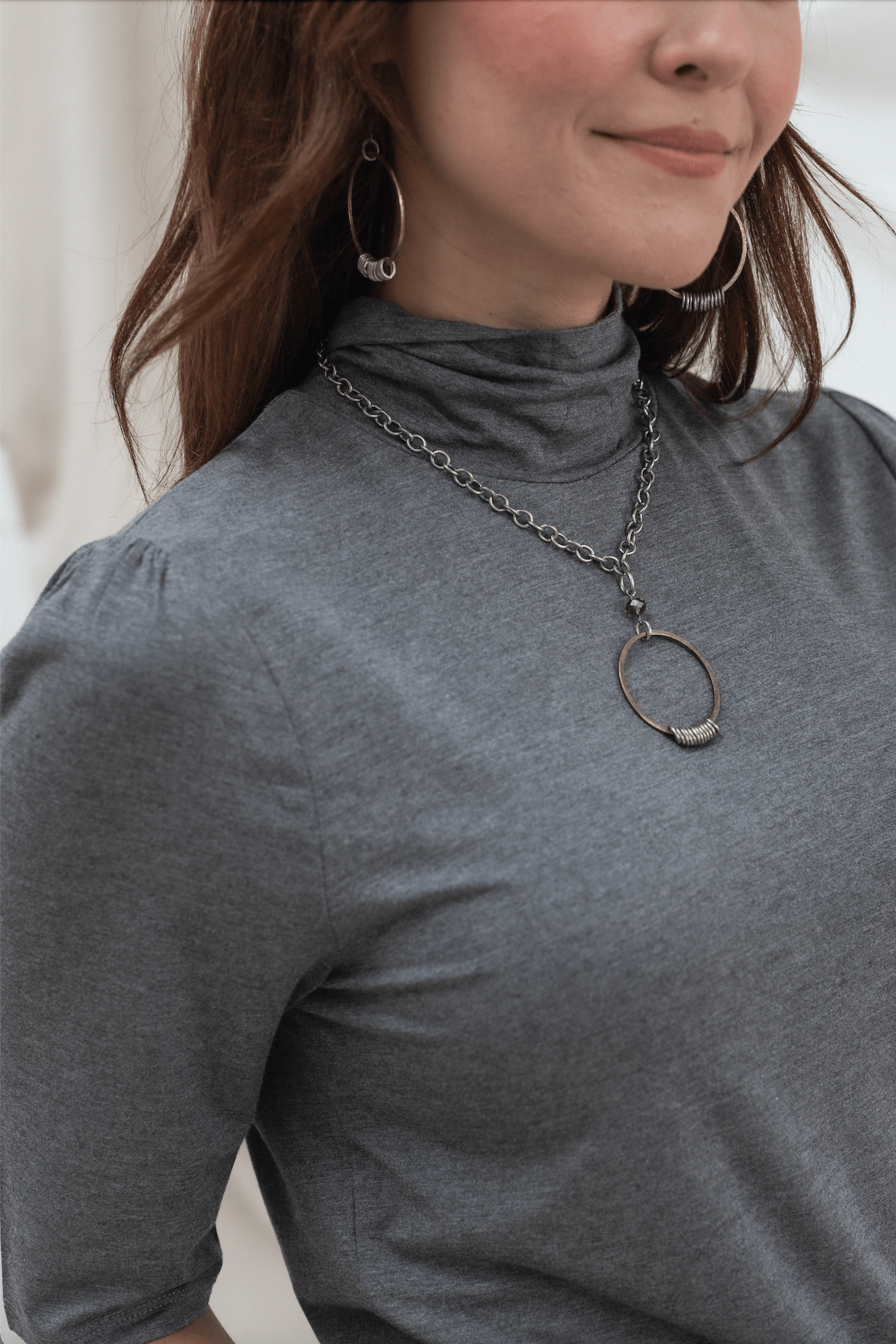 Mock Neck Elbow Sleeve Top - Charcoal - Mainstream Boutique