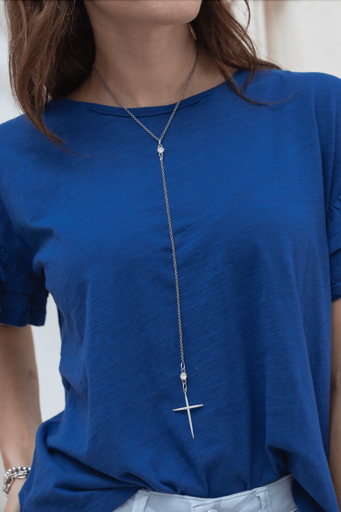 Pave Cross Lariat Necklace - Mainstream Boutique