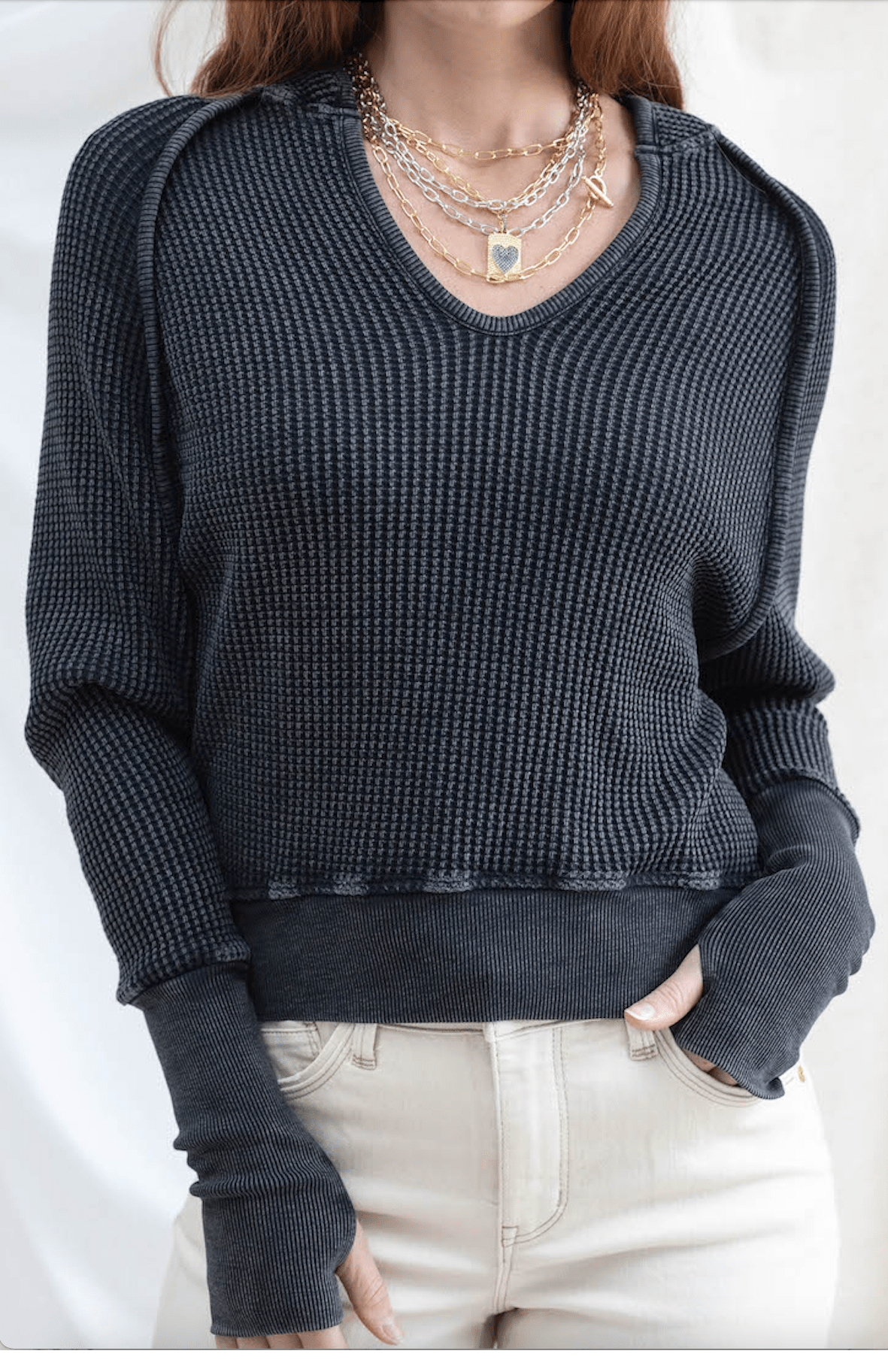 Everyday Vintage Waffle Sweater - Charcoal - Mainstream Boutique