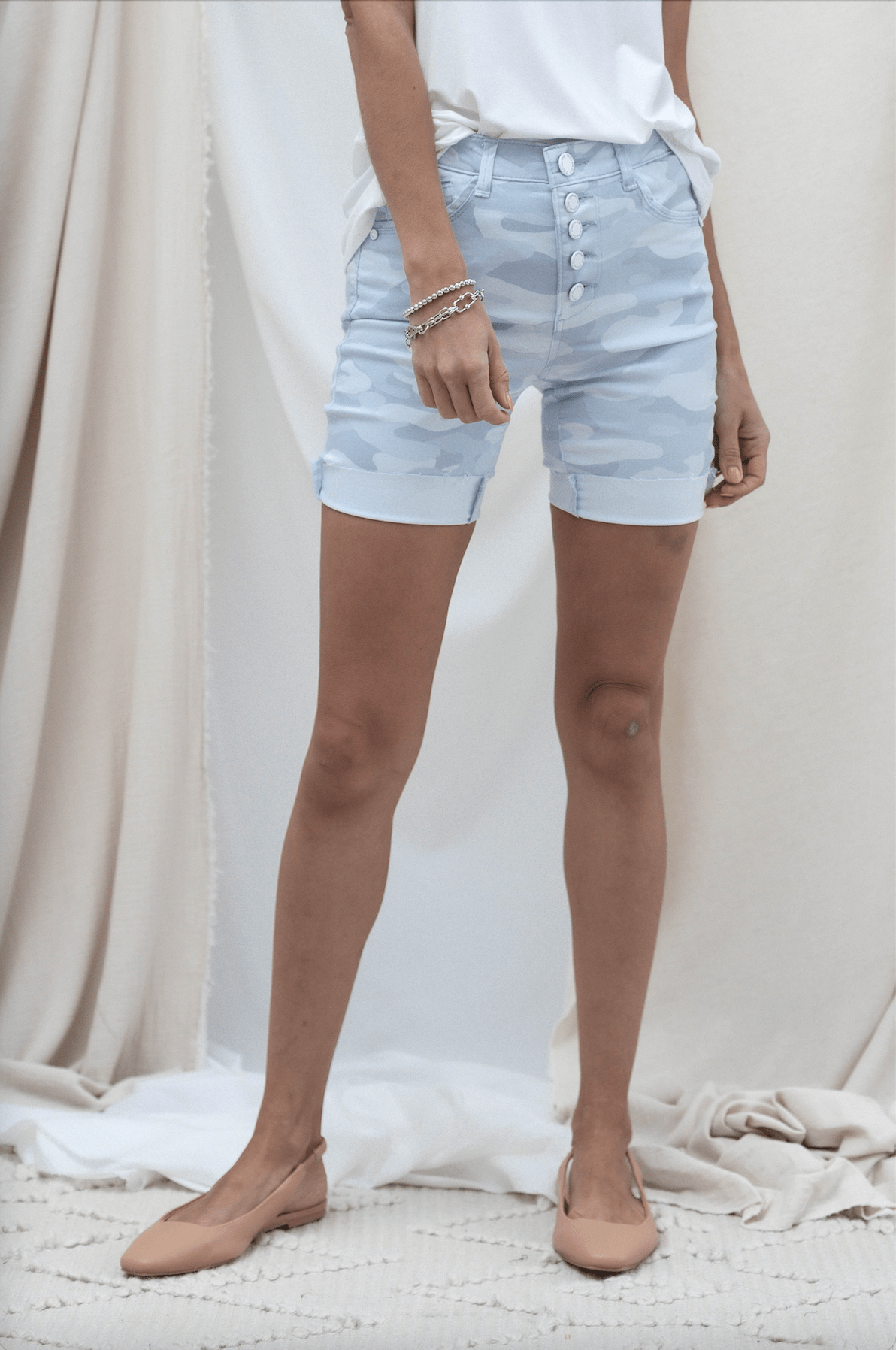 Camo Button Fly High Bermuda Shorts - Mainstream Boutique