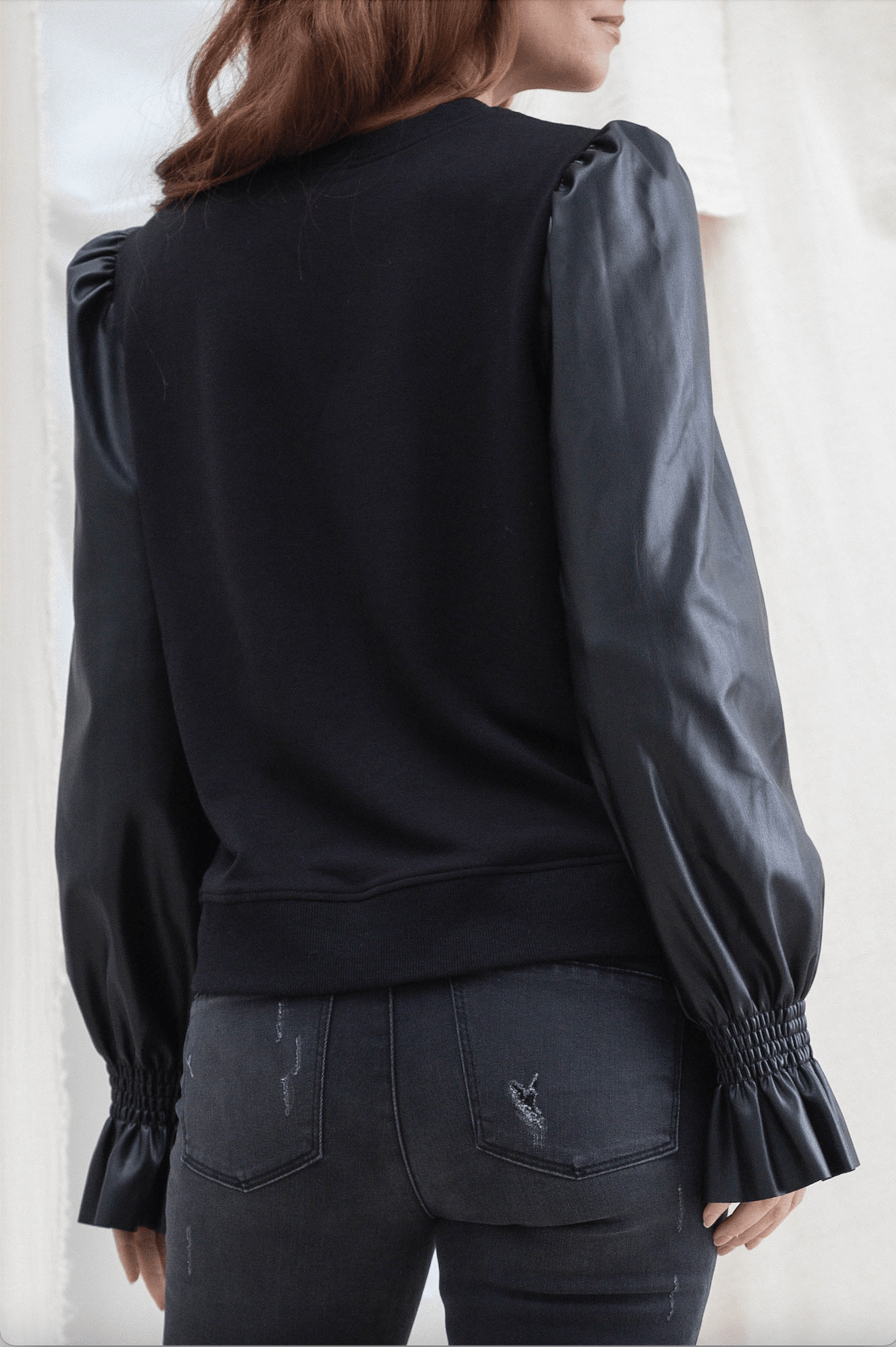 Pleather Sleeve Knit Top - Mainstream Boutique