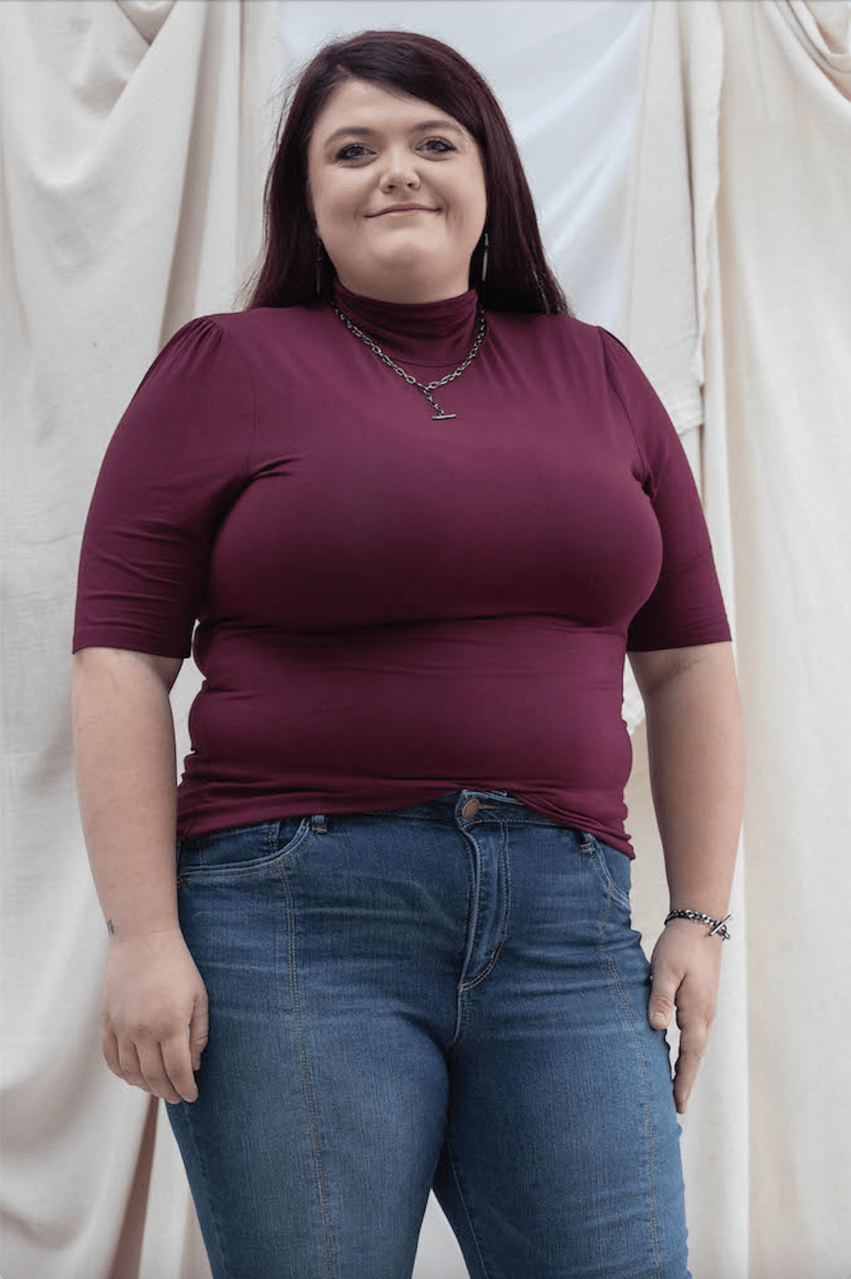 Mock Neck Elbow Sleeve Top - Berry - Mainstream Boutique