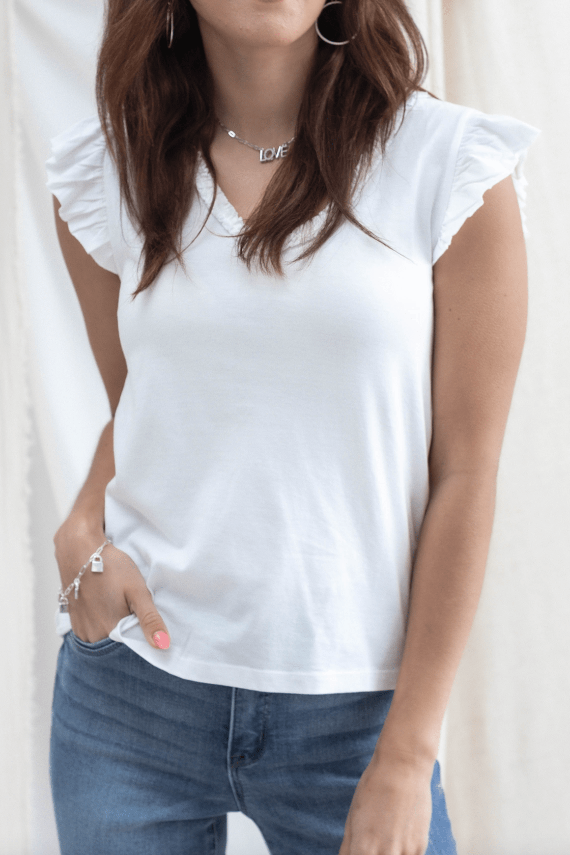 V Neck Feminine Detail Top - 2 Colors - Mainstream Boutique