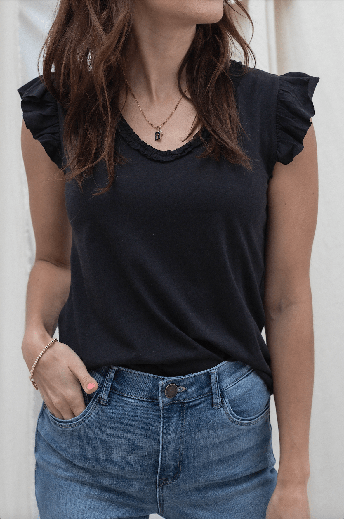 V Neck Feminine Detail Top - 2 Colors - Mainstream Boutique