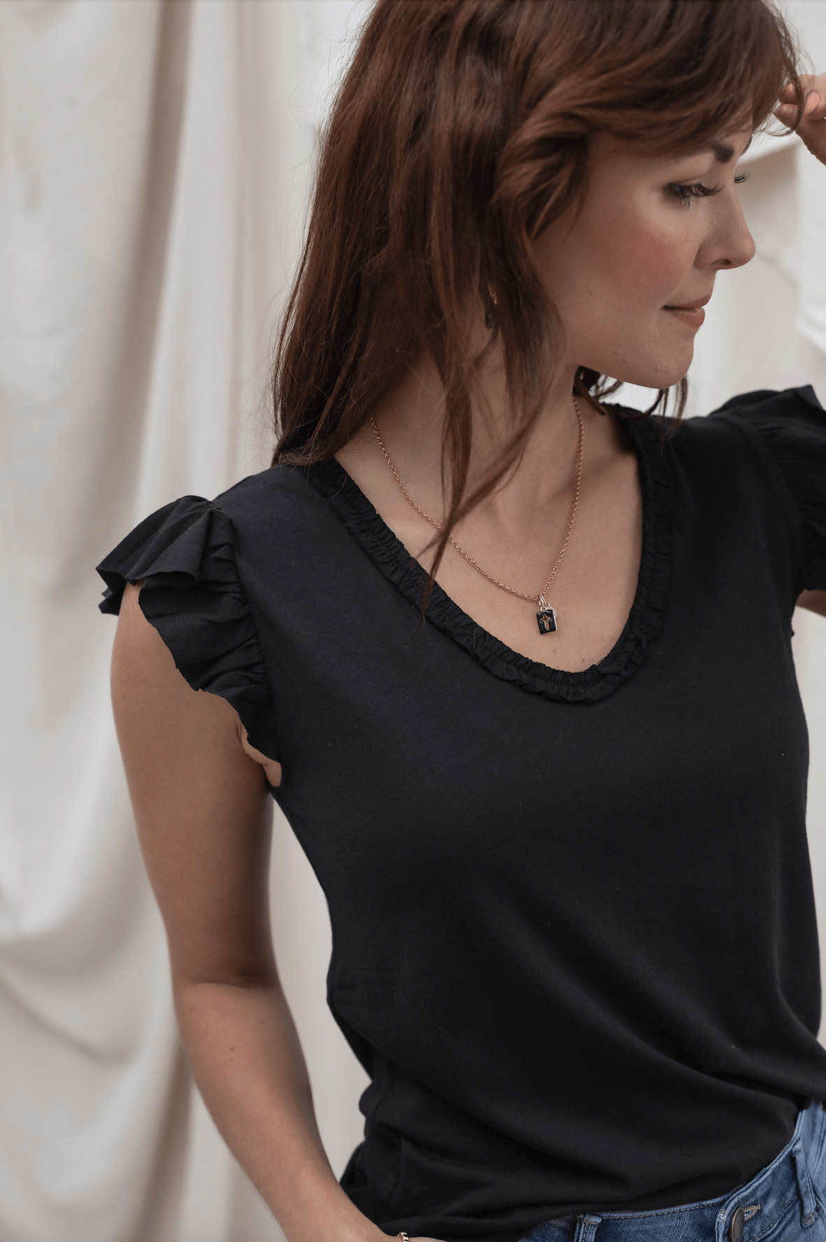 V Neck Feminine Detail Top - 2 Colors - Mainstream Boutique