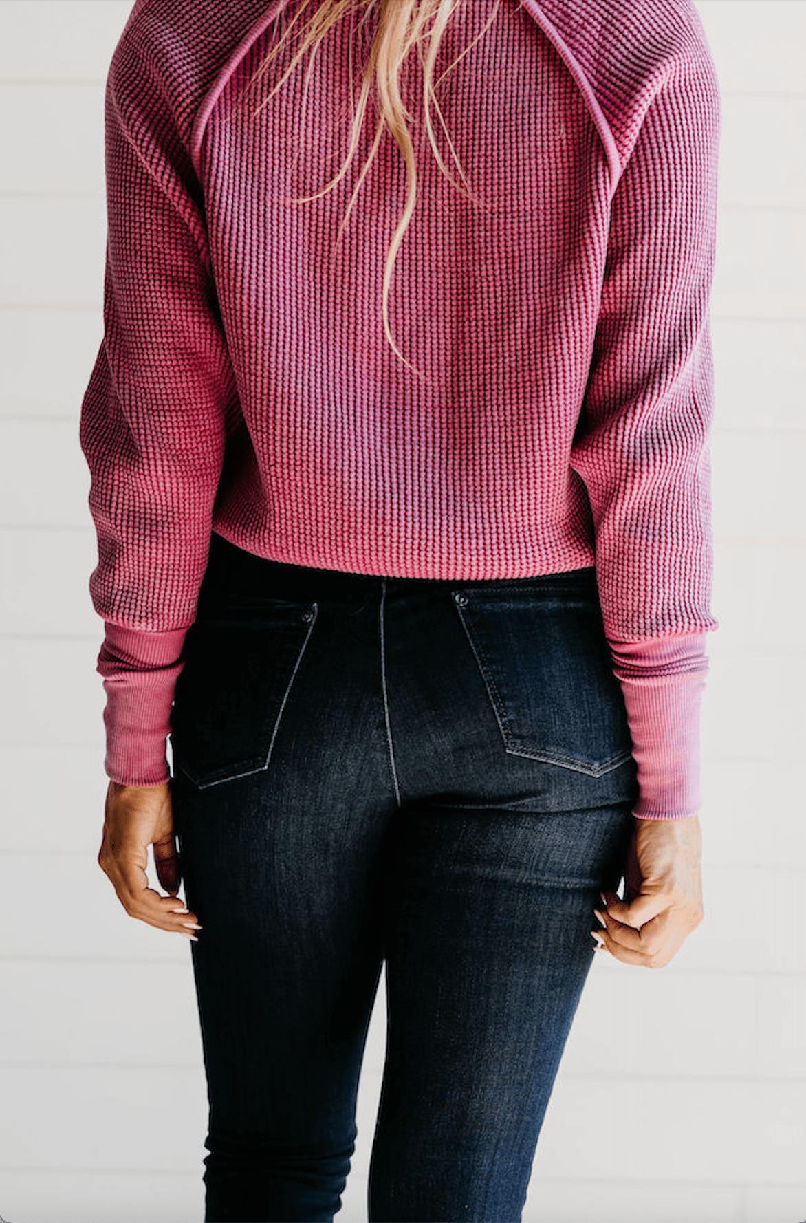 Everyday Vintage Waffle Sweater - Fuchsia - Mainstream Boutique