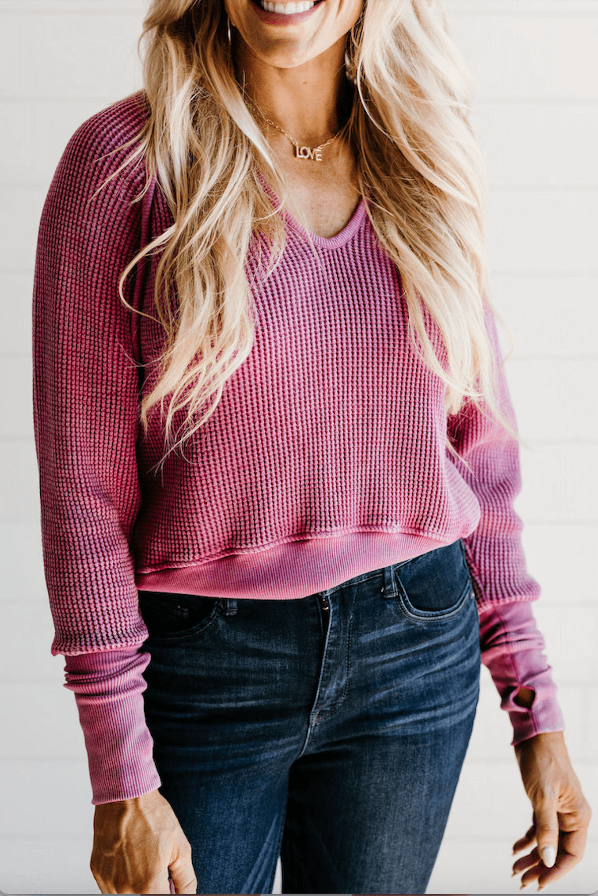 Everyday Vintage Waffle Sweater - Fuchsia - Mainstream Boutique
