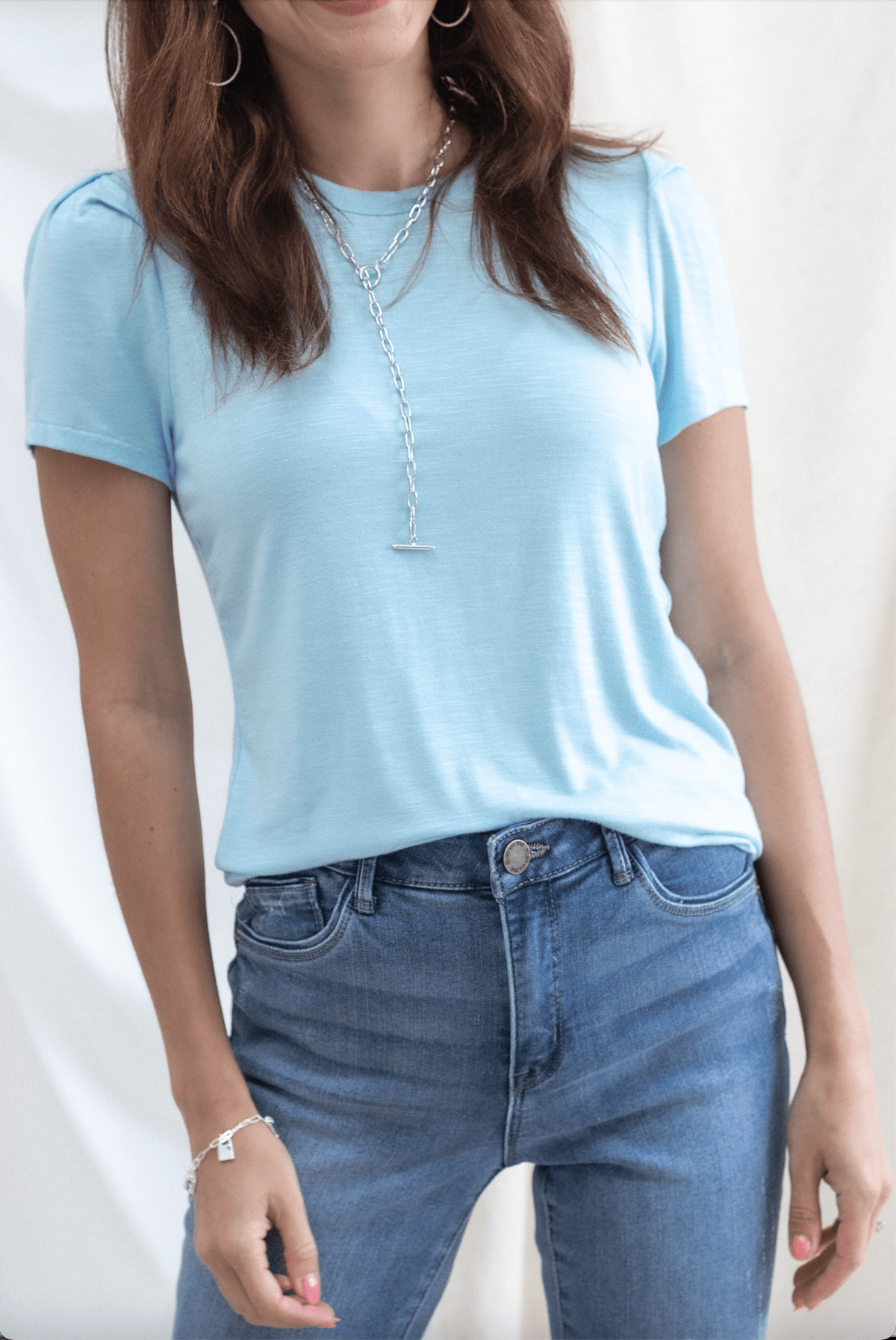 Slub Short Sleeve Top - Blue - Mainstream Boutique