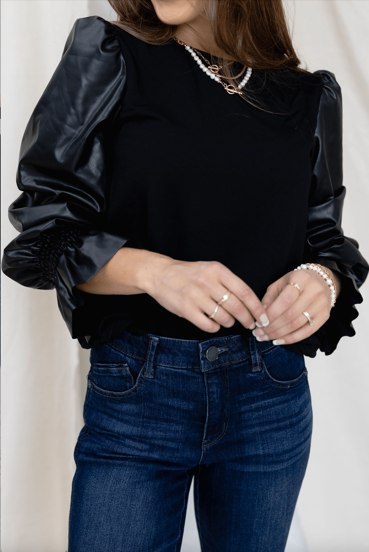 Pleather Sleeve Knit Top - Mainstream Boutique
