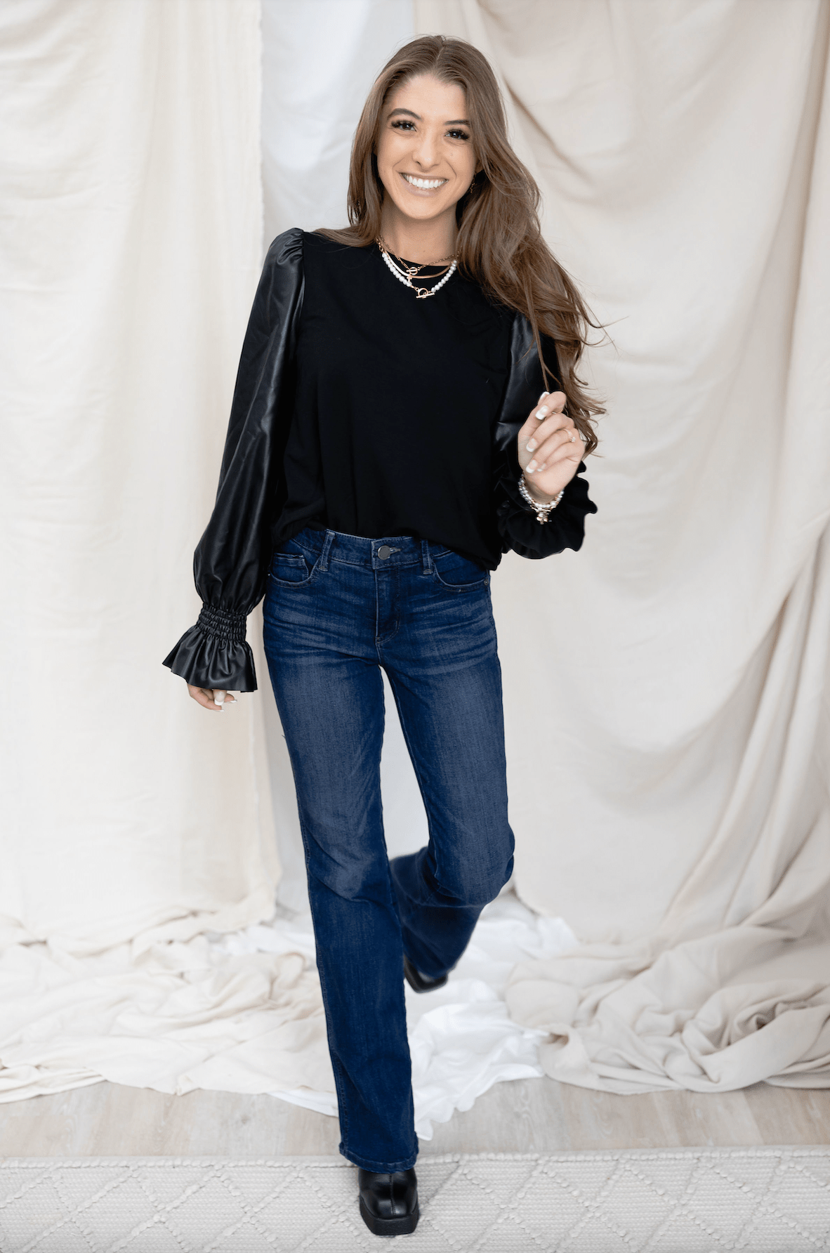 Pleather Sleeve Knit Top - Mainstream Boutique
