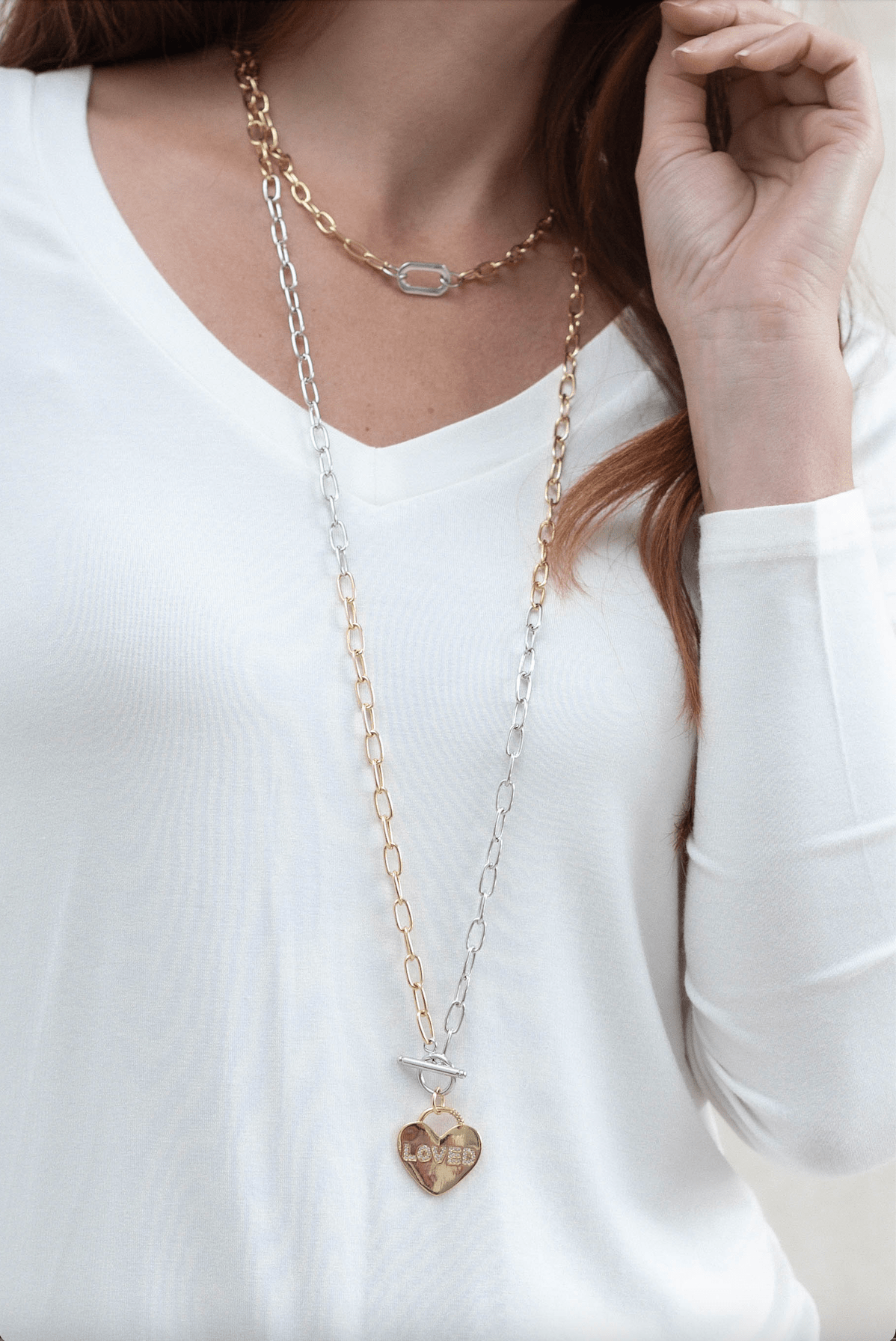 Mixed Link Loved Pendant Necklace 36" - Mainstream Boutique