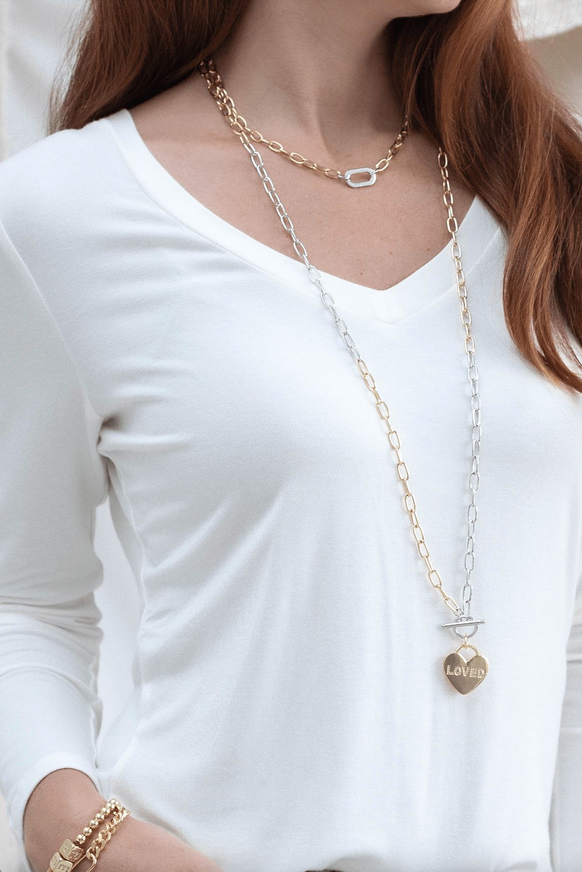 Mixed Link Loved Pendant Necklace 36" - Mainstream Boutique