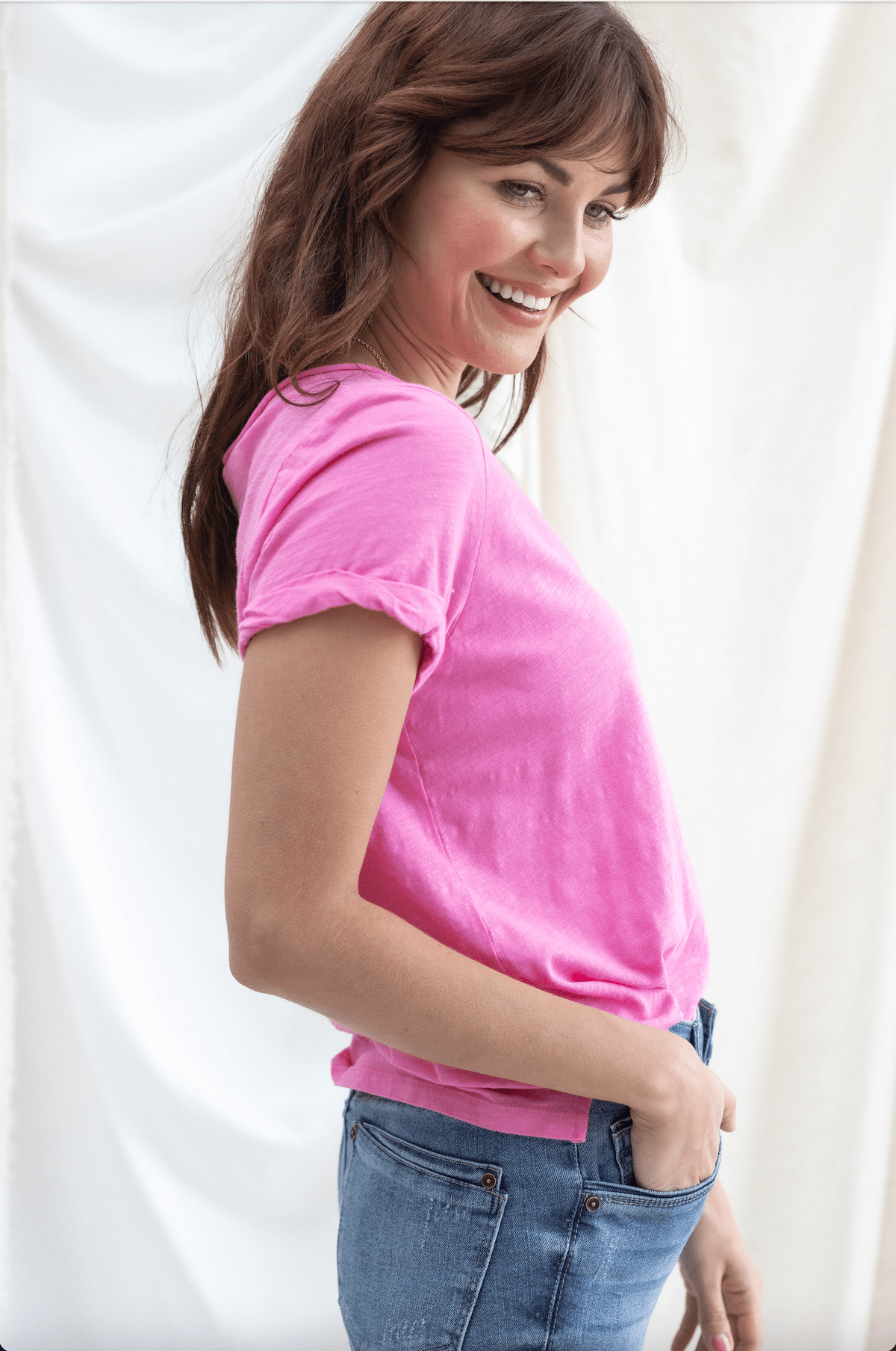 Roll Cuff Pocket Tee - Pink - Mainstream Boutique
