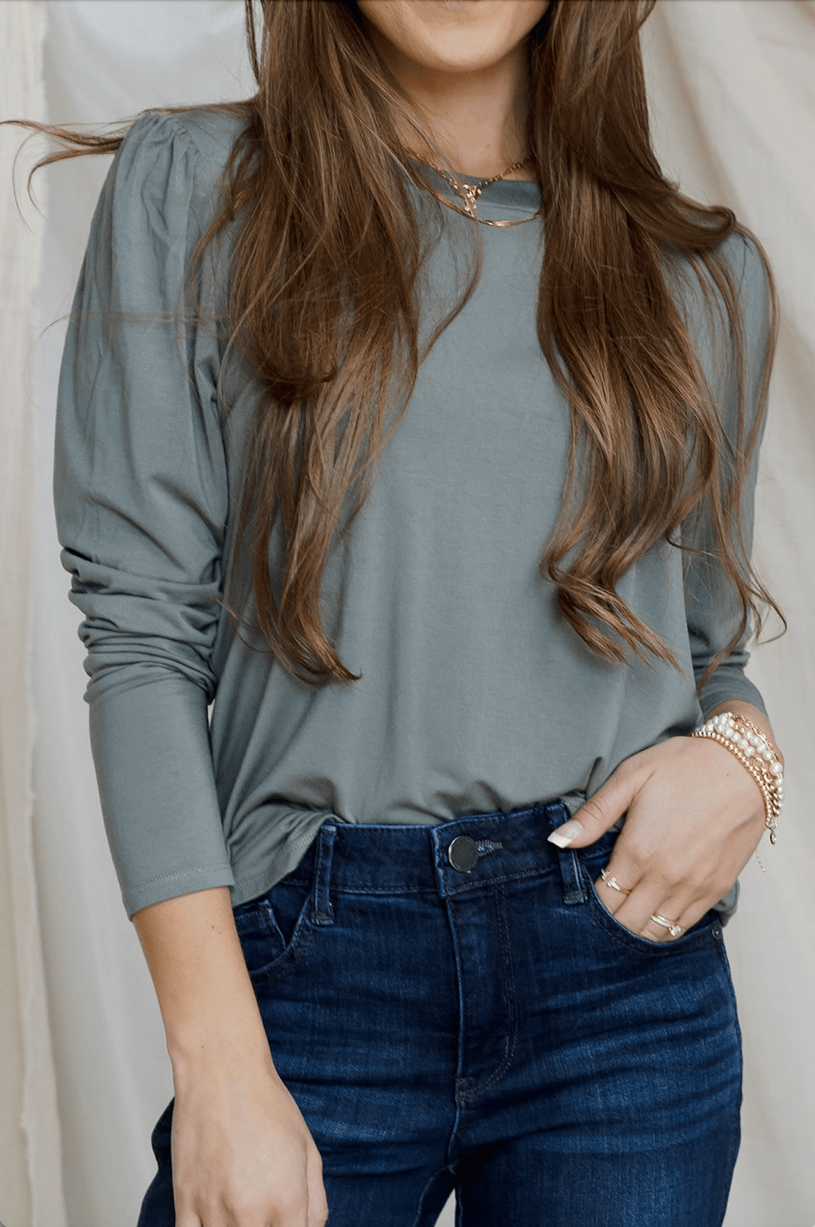 Day - Ready Puff Sleeve Tee - Sage - Mainstream Boutique