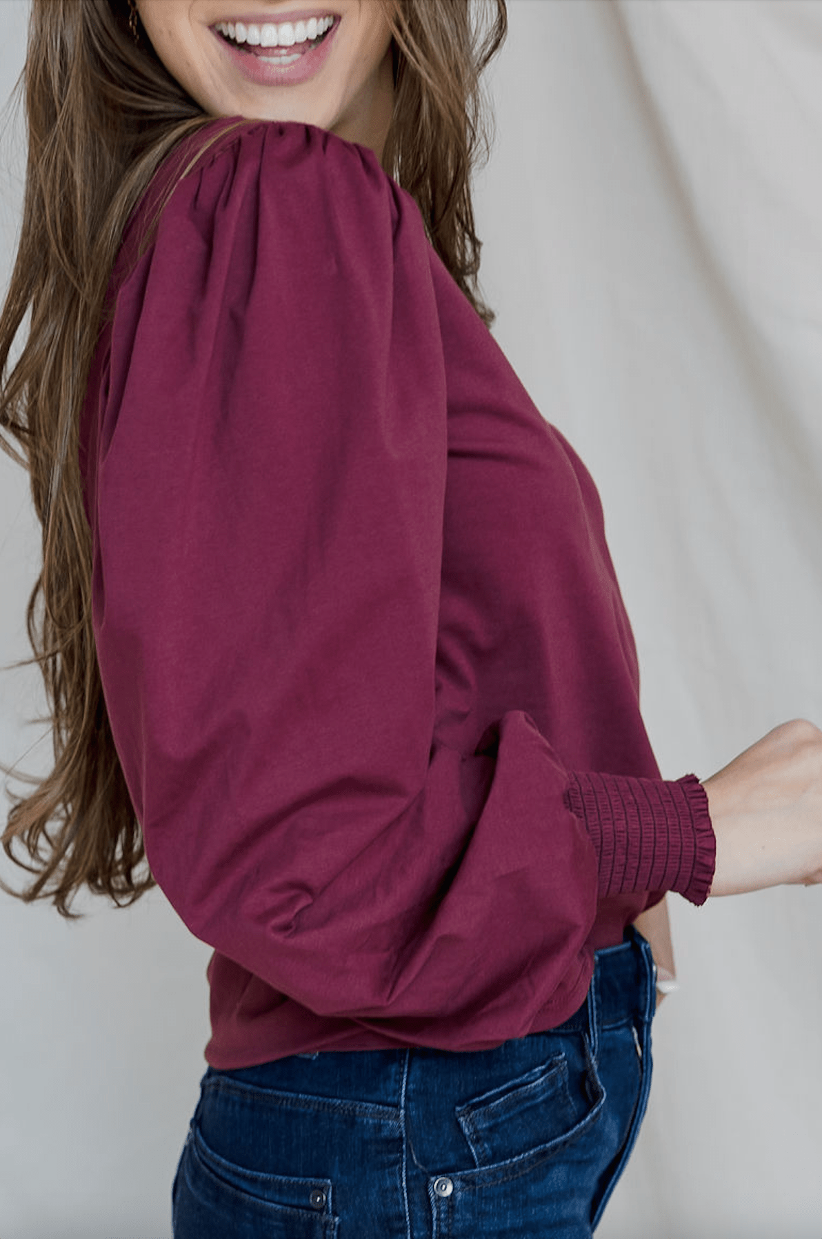 V - Neck Smocked Wrist Top - Mainstream Boutique