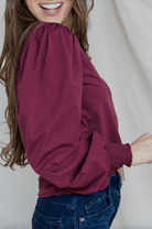V - Neck Smocked Wrist Top - Mainstream Boutique