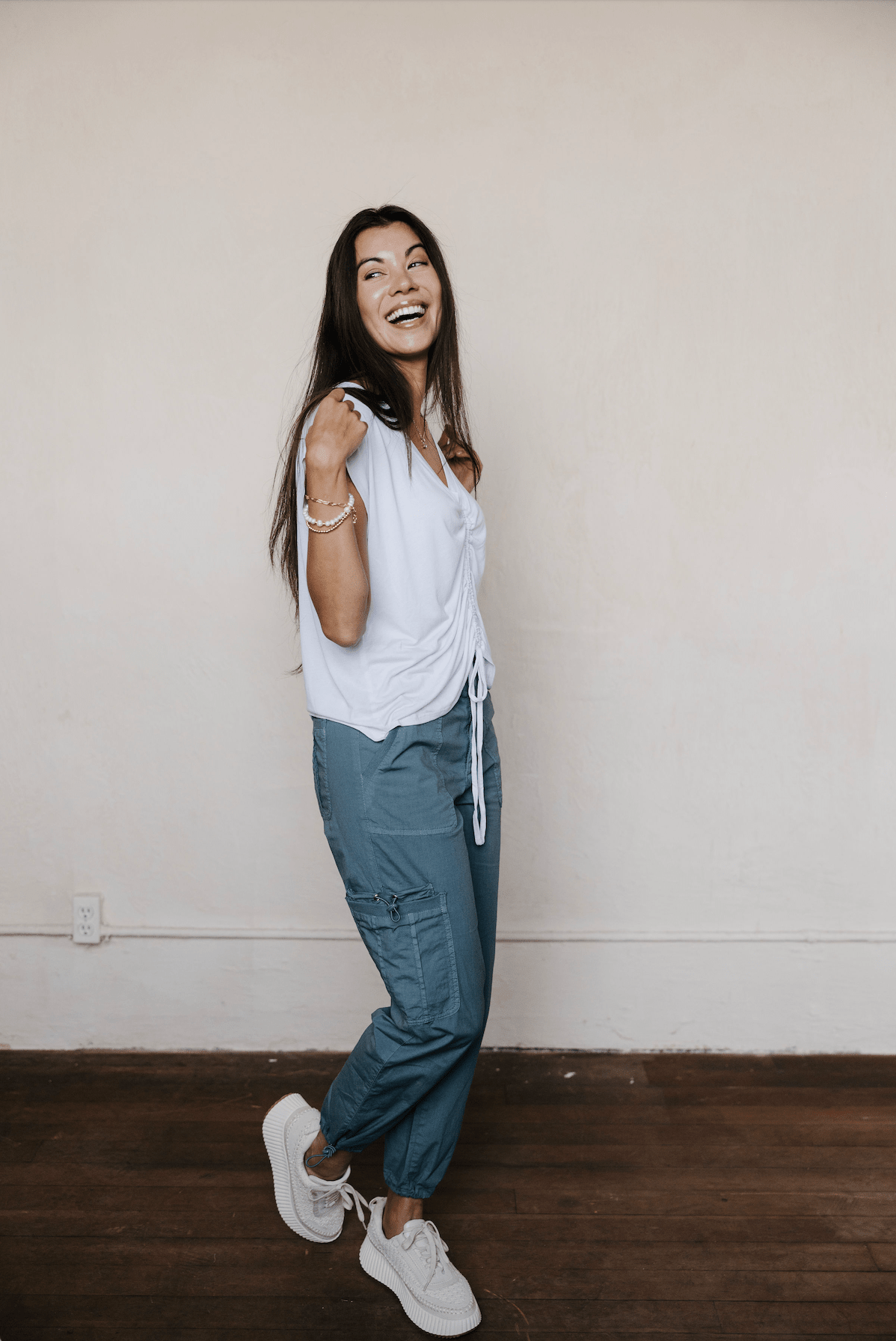 Essentials Ruched Front Top - White - Mainstream Boutique