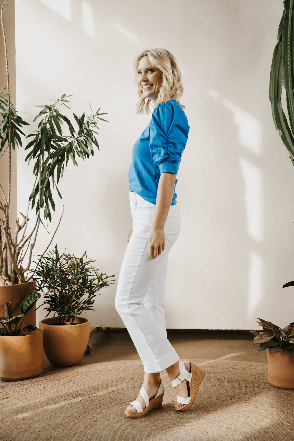 Bold And Beautiful Ruched Sleeve Top - French Blue - Mainstream Boutique