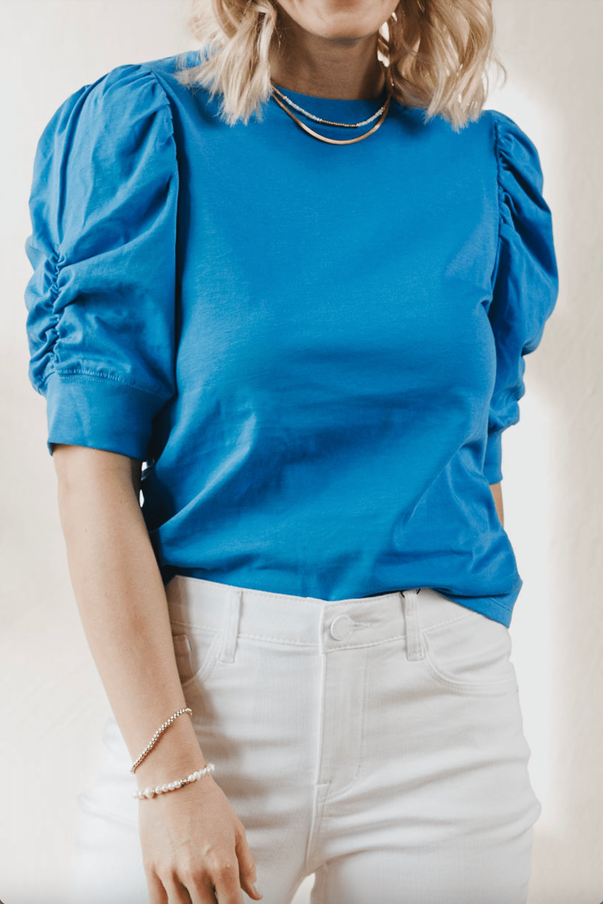 Bold And Beautiful Ruched Sleeve Top - French Blue - Mainstream Boutique