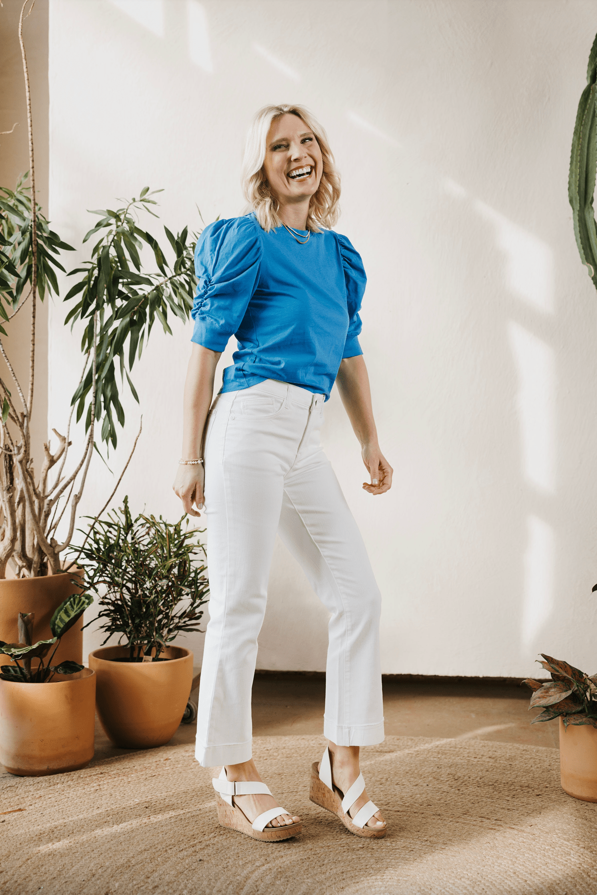 Bold And Beautiful Ruched Sleeve Top - French Blue - Mainstream Boutique