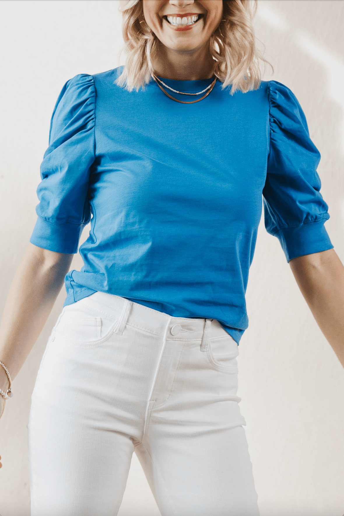 Bold And Beautiful Ruched Sleeve Top - French Blue - Mainstream Boutique
