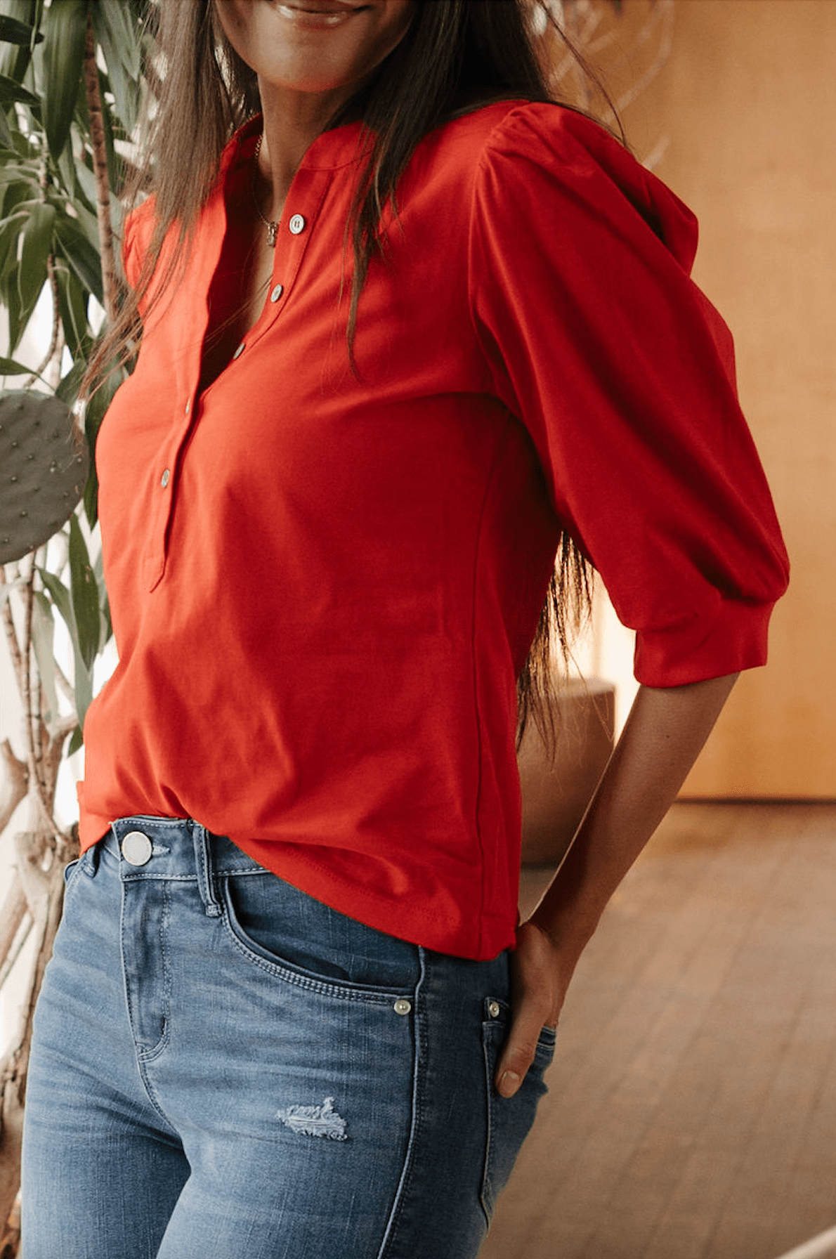 Chloe Button Front Top - Radiant Red - Mainstream Boutique