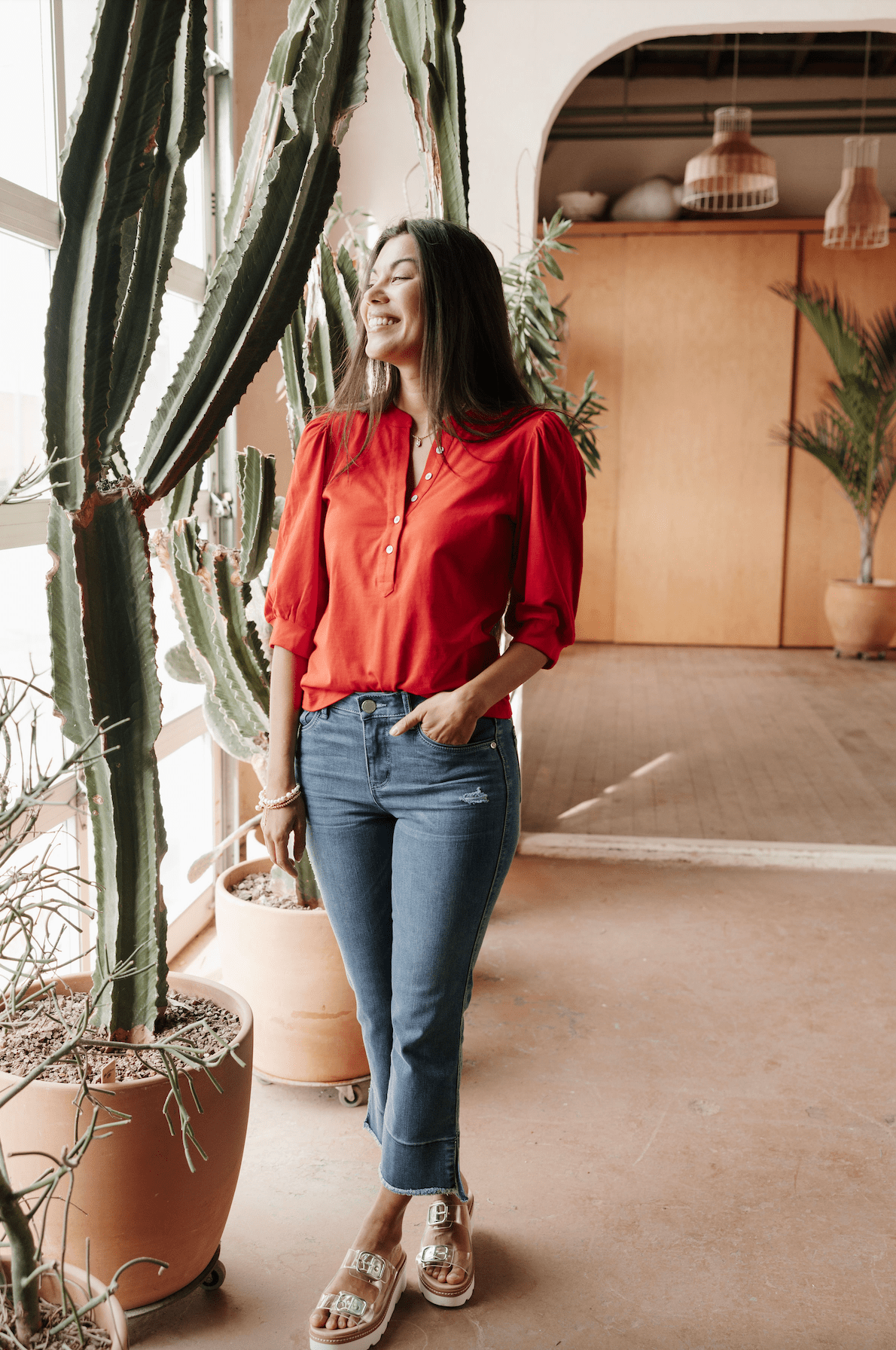 Chloe Button Front Top - Radiant Red - Mainstream Boutique
