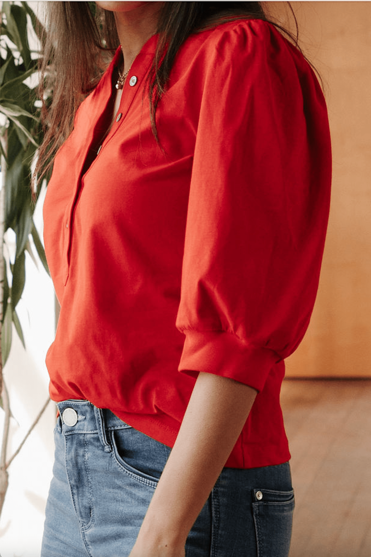 Chloe Button Front Top - Radiant Red - Mainstream Boutique