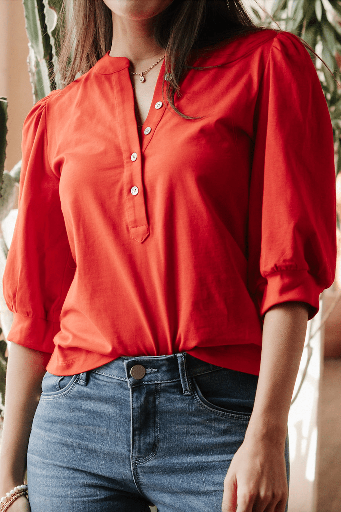 Chloe Button Front Top - Radiant Red - Mainstream Boutique