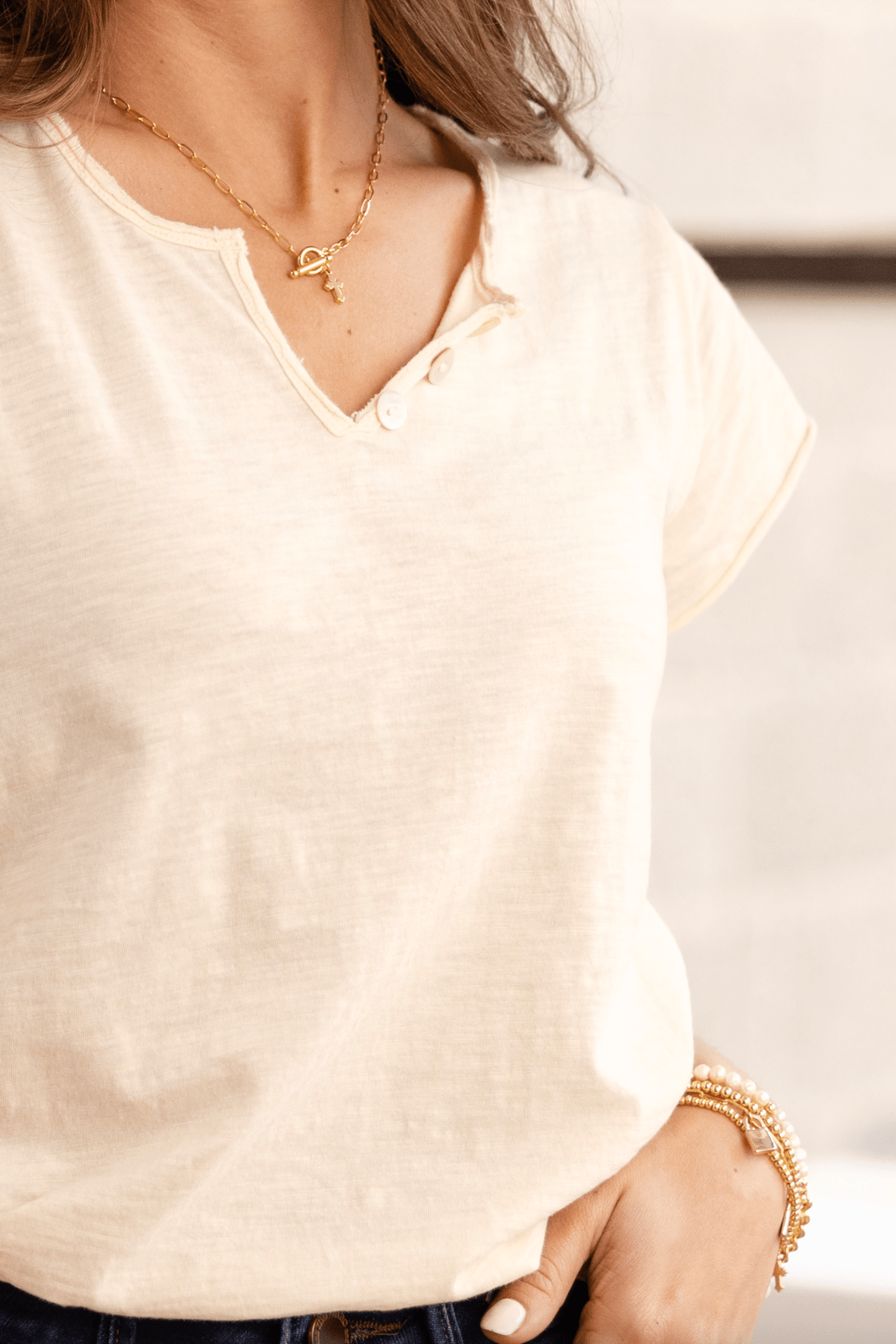 Short Sleeve Burnout V - Neck - Concrete - Mainstream Boutique