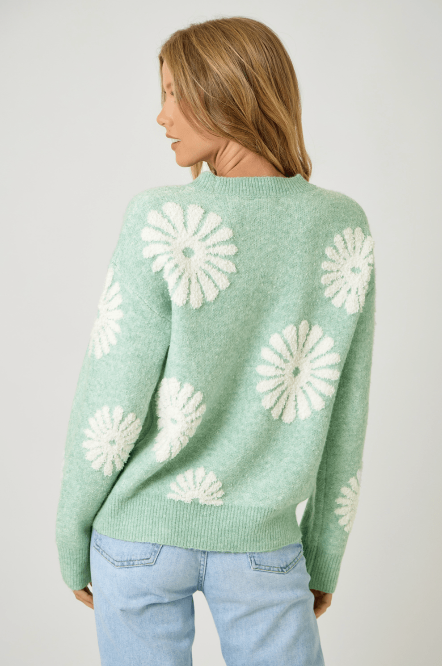 Floral Flocked Sweater - Mainstream Boutique