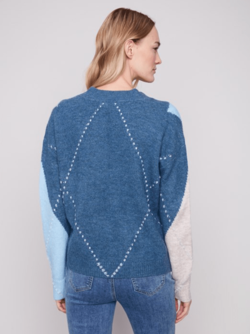 V - Neck Argyle Jacquard Sweater - Mainstream Boutique