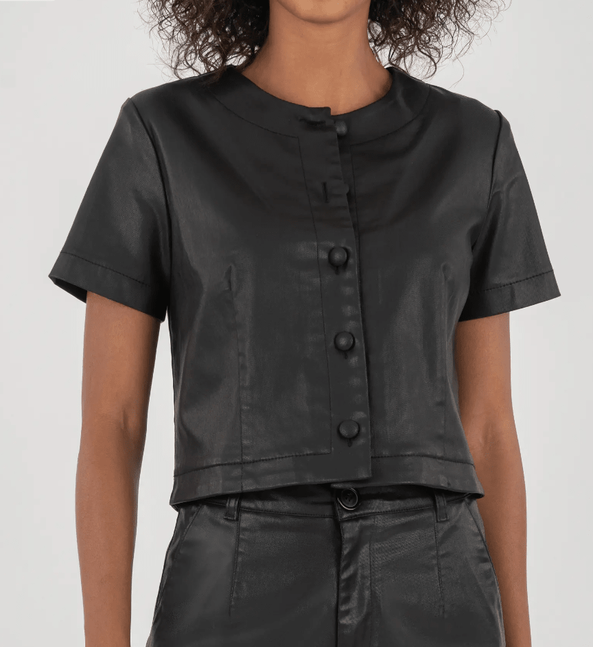 Esmeray Crew Neck Leather Top - Mainstream Boutique