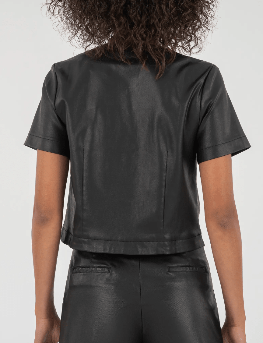 Esmeray Crew Neck Leather Top - Mainstream Boutique