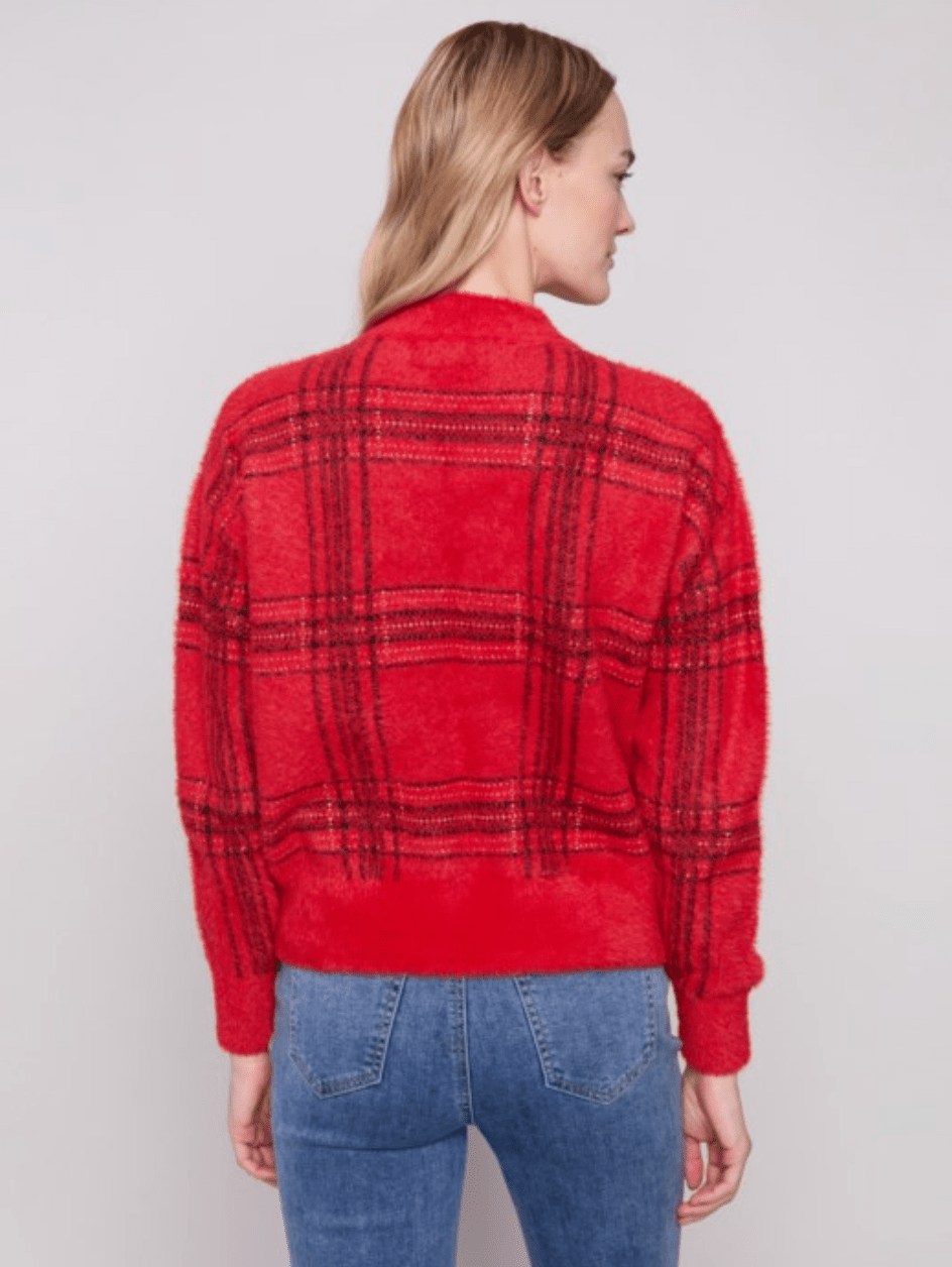 Charlie B Plaid Eyelash Mock Neck Sweater - Mainstream Boutique