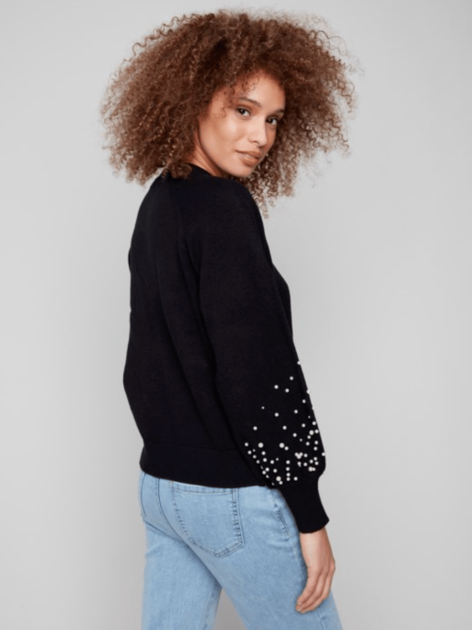 Crew Neck Sweater With Pearl Details - Mainstream Boutique