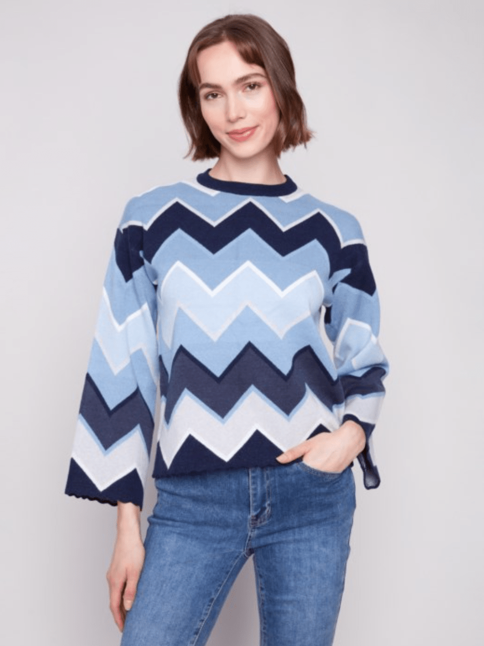 Jacquard Chevron Bell Sleeve Sweater - Mainstream Boutique
