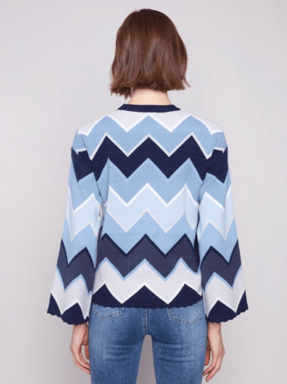 Jacquard Chevron Bell Sleeve Sweater - Mainstream Boutique