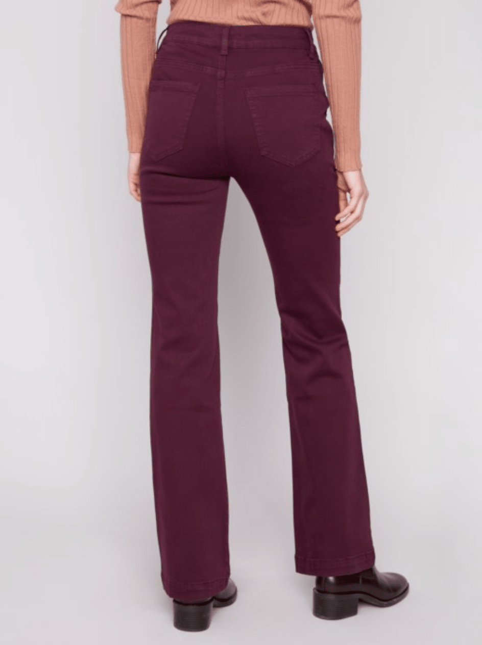 Charlie B Flare Leg Stretch Twill Pants With Buttons - Mainstream Boutique