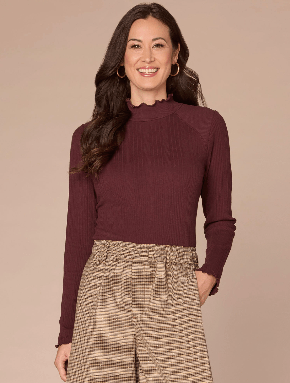 Mock Neck Mixed Media Knit Top - Mainstream Boutique