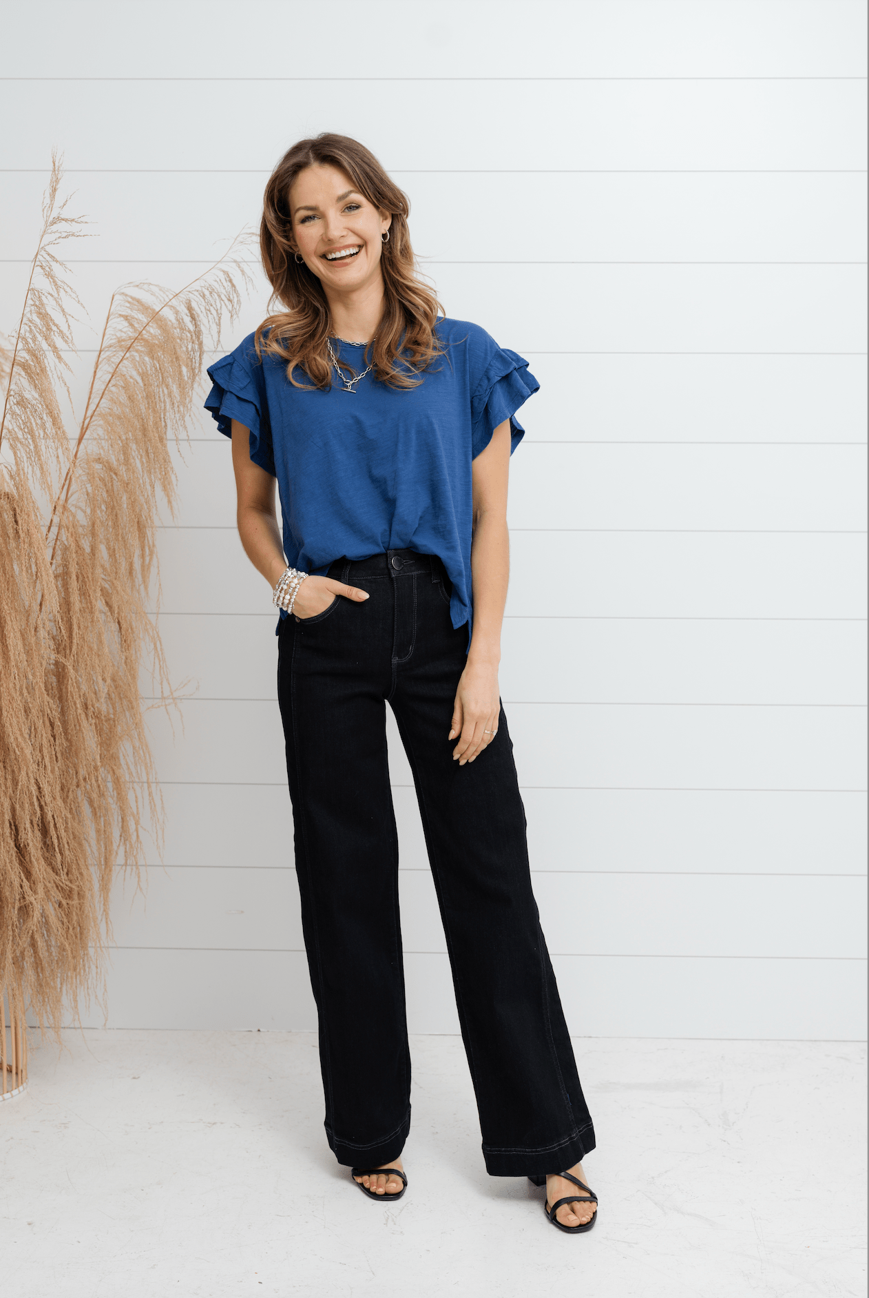 Leila Flutter Sleeve Top - Navy - Mainstream Boutique