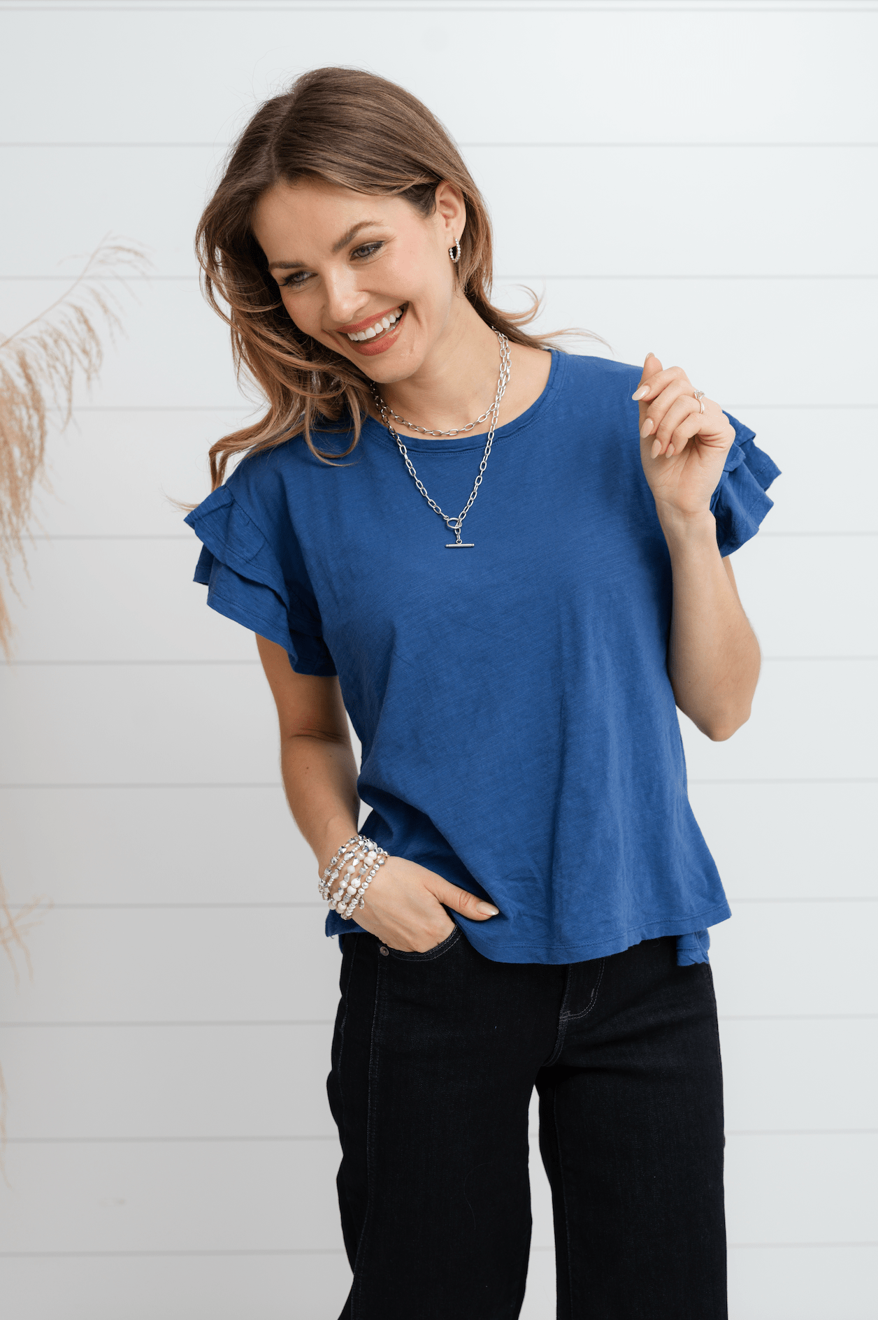 Leila Flutter Sleeve Top - Navy - Mainstream Boutique
