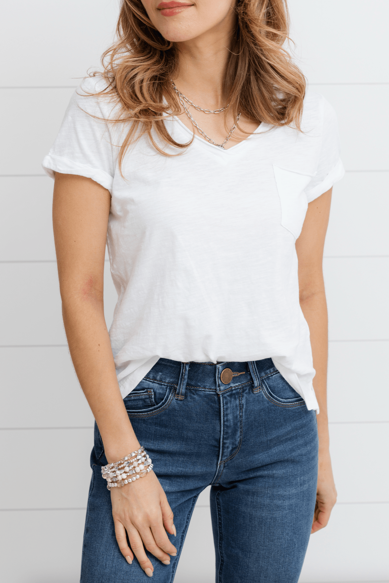 Roll Cuff Pocket Tee - White - Mainstream Boutique